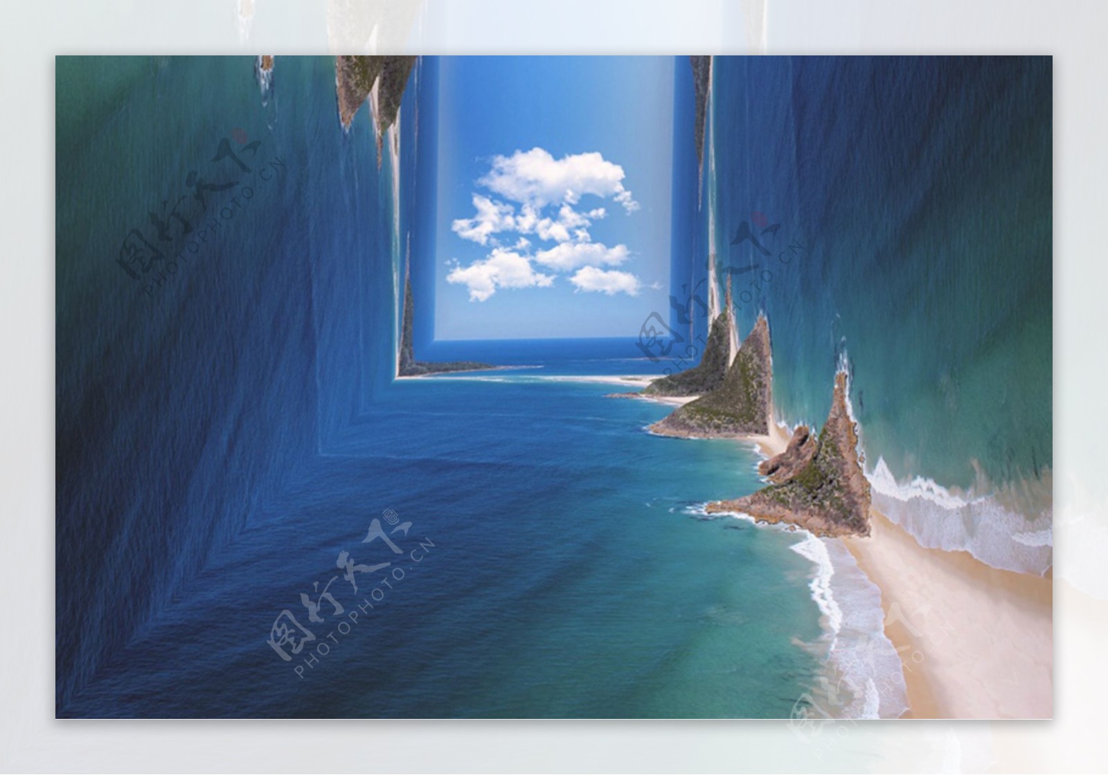 正方形的世界蓝天白云大海沙滩