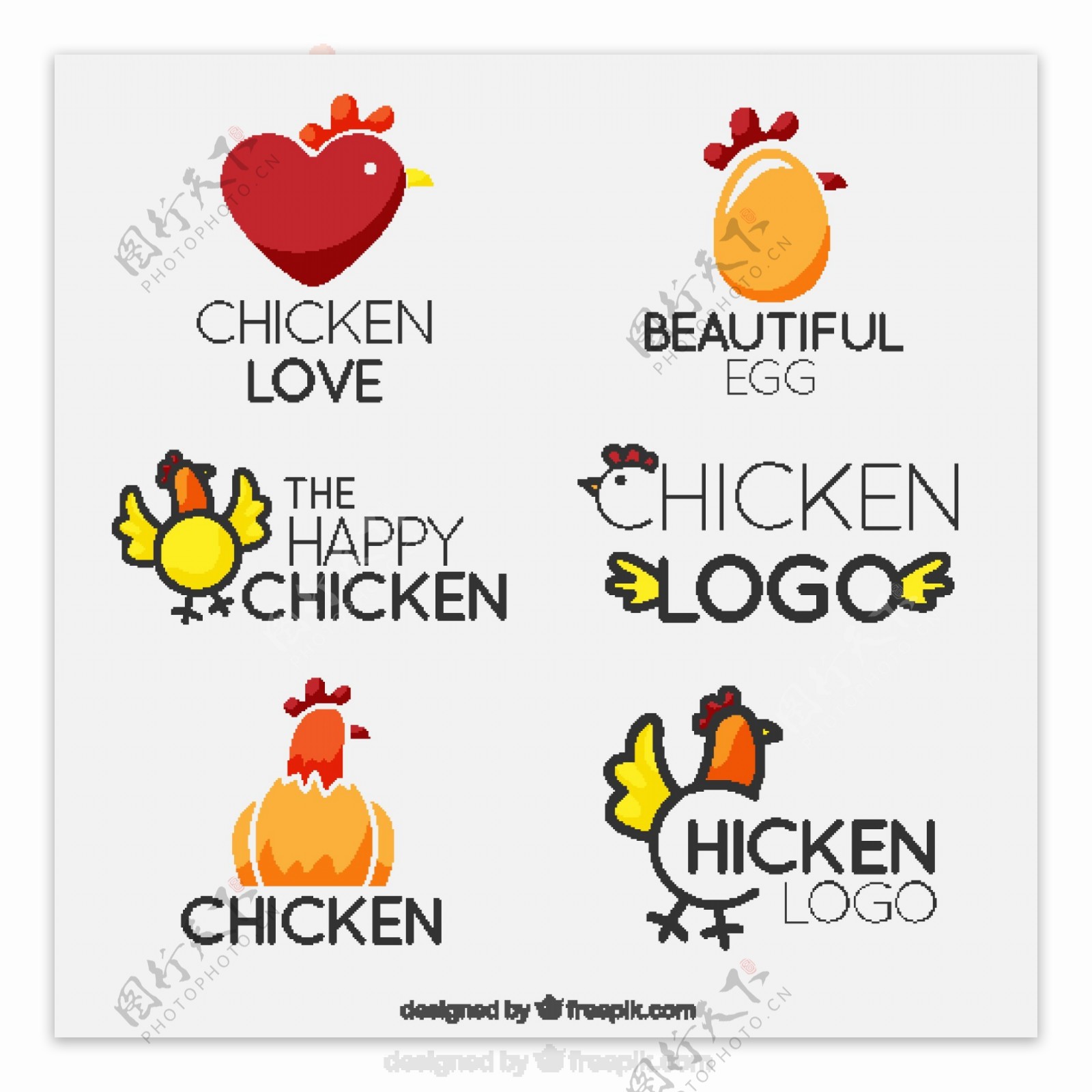 奇妙的公鸡标志logo平面设计模板