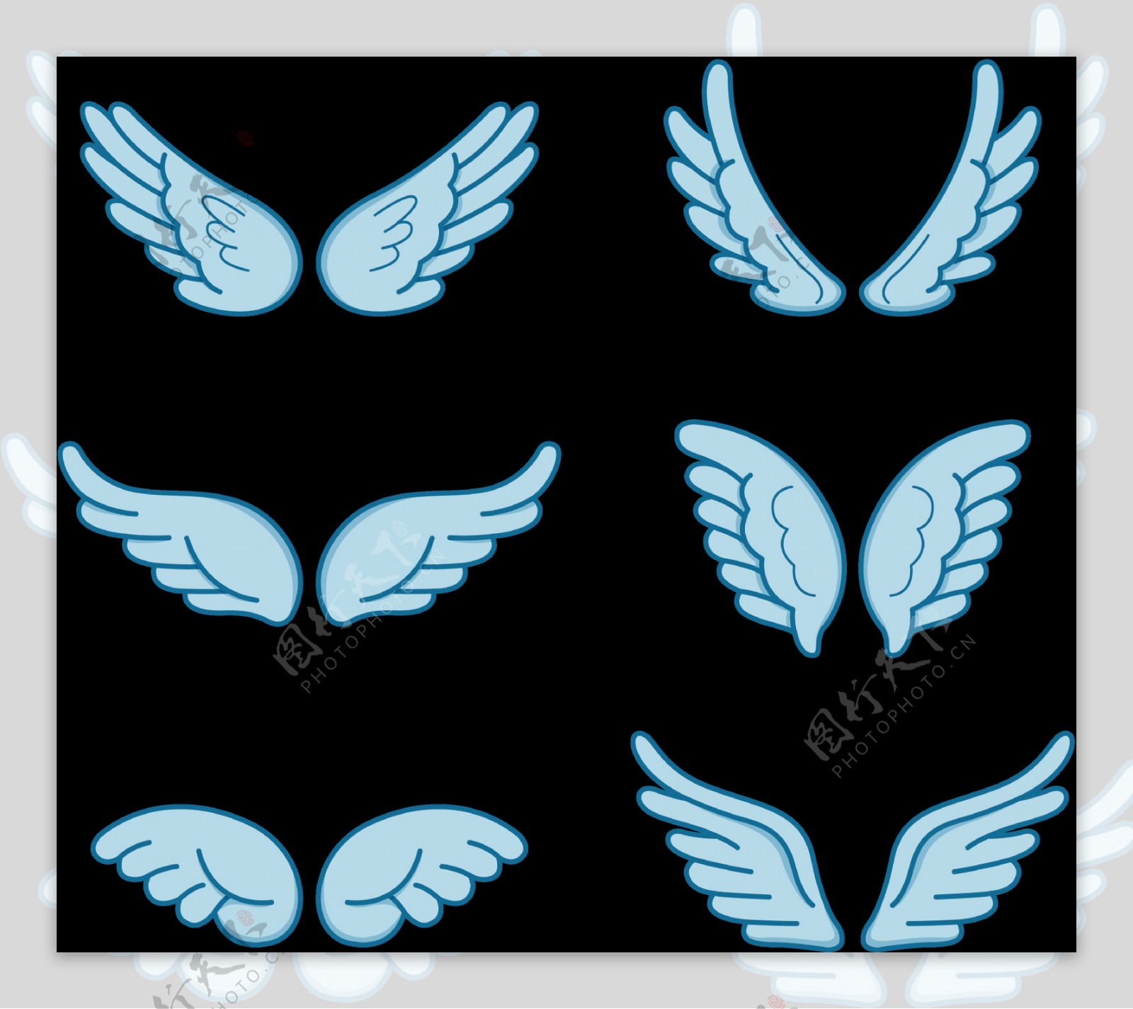 蓝色调可爱翅膀免抠png透明图层素材