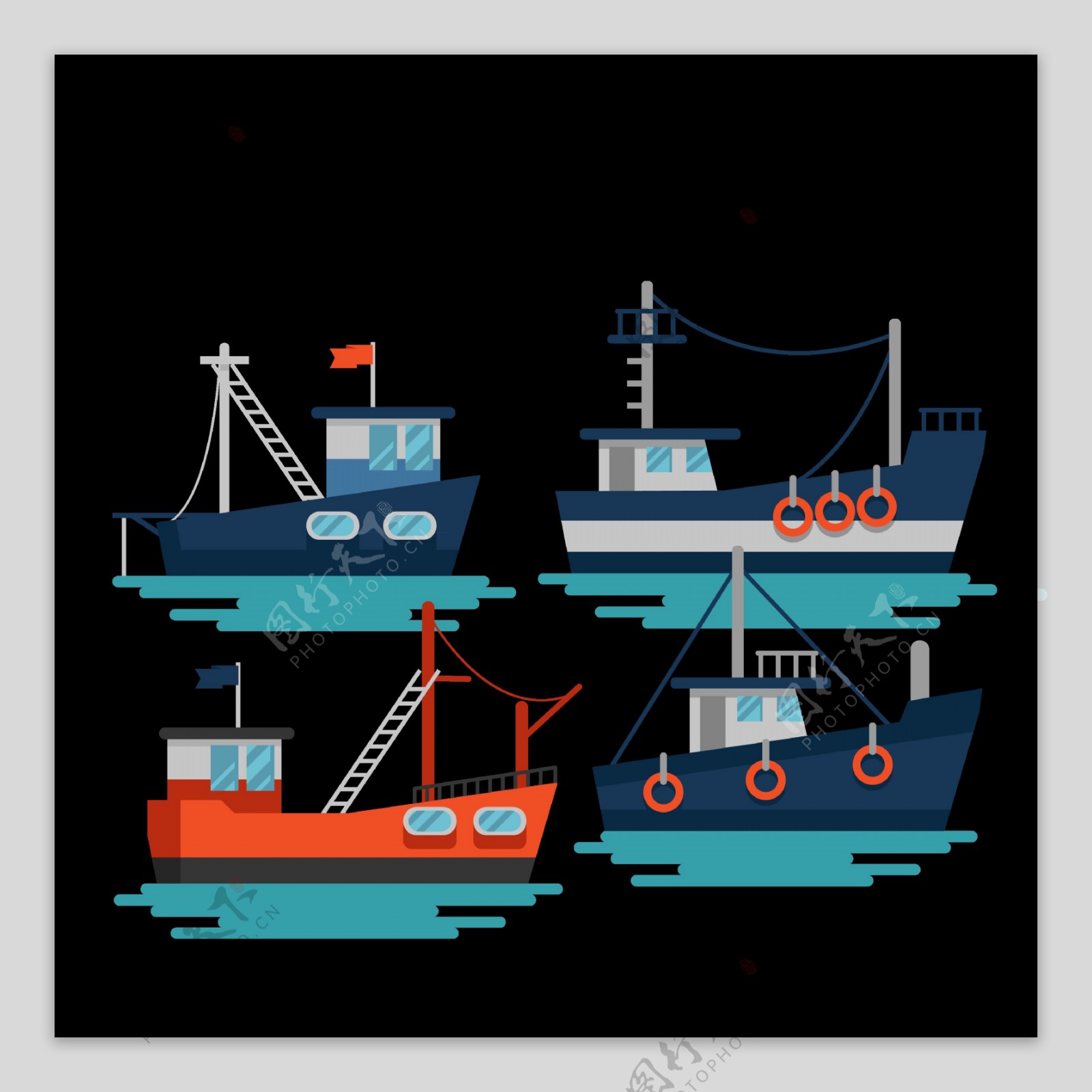各种渔船插图免抠png透明图层素材
