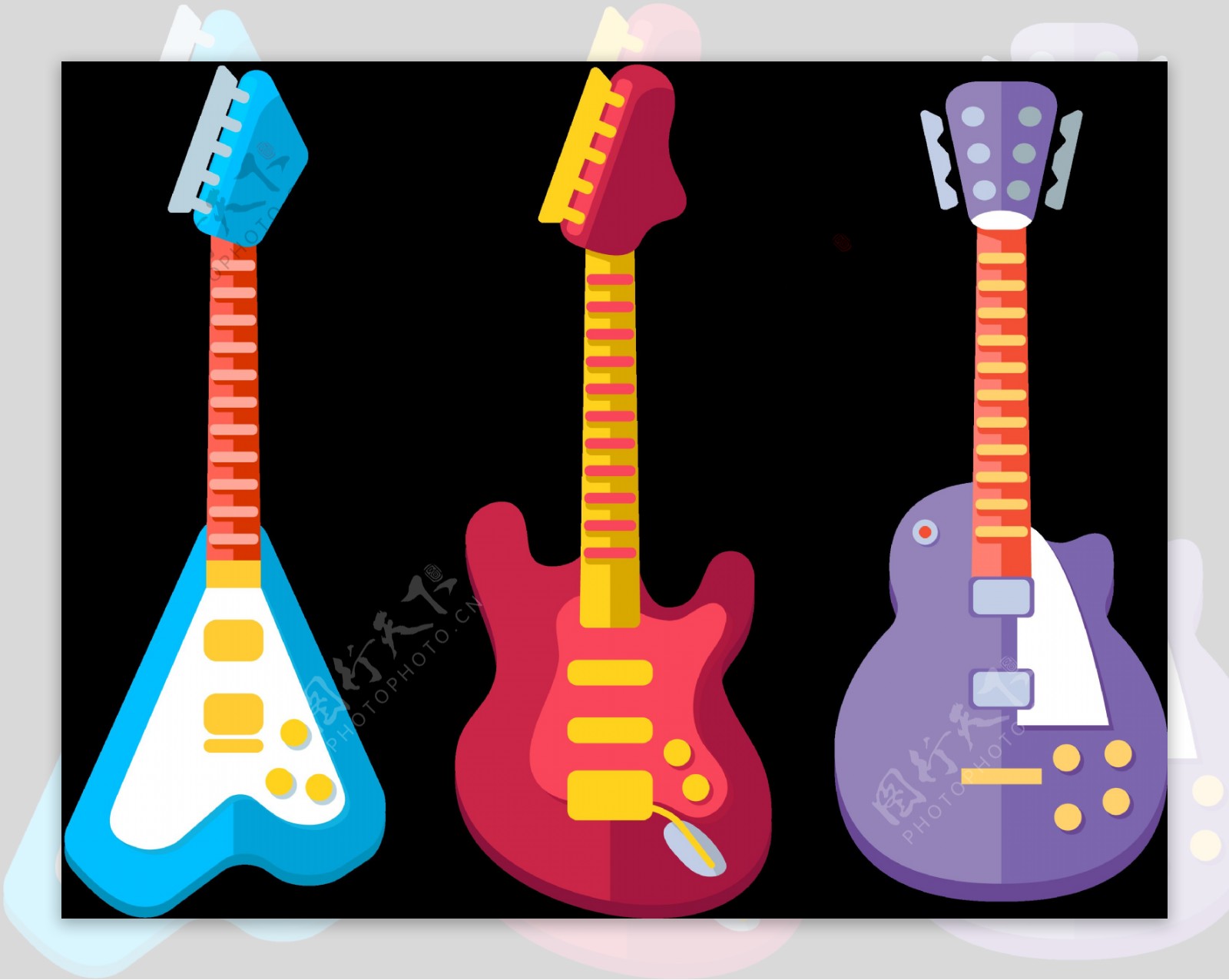 彩色手绘吉他插图免抠png透明图层素材