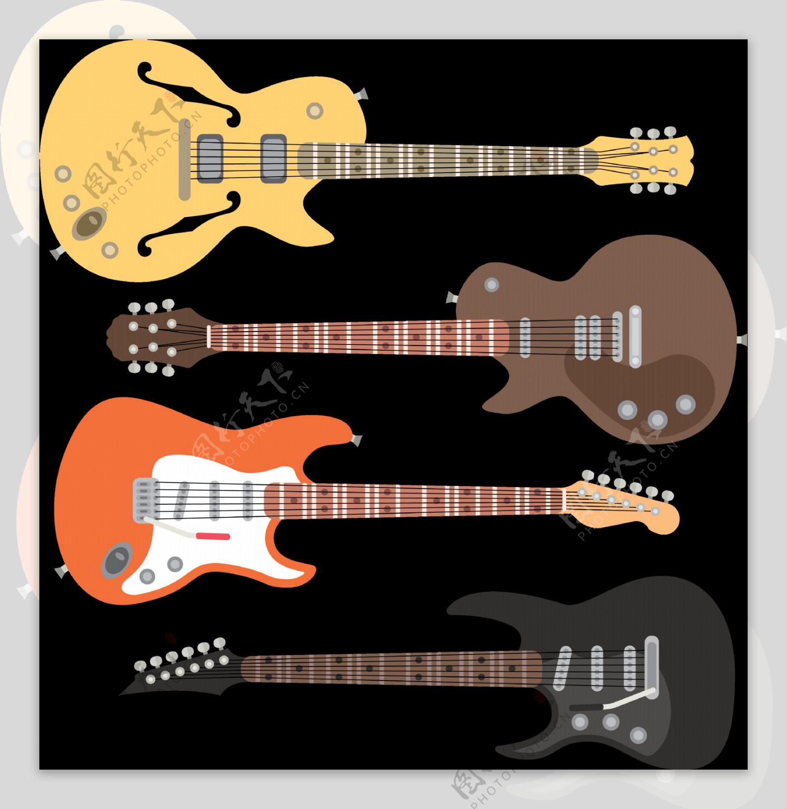 扁平现代吉他插图免抠png透明图层素材