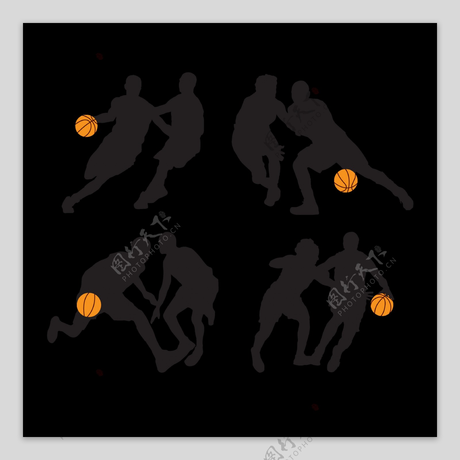 手绘篮球比赛剪影免抠png透明图层素材