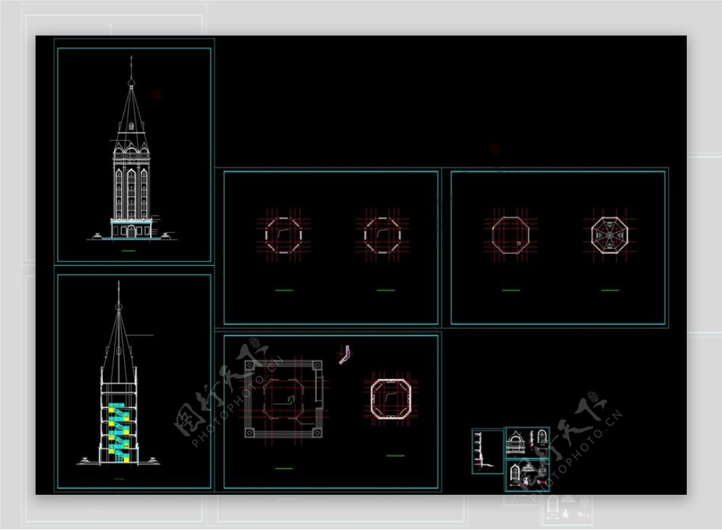 欧式观光塔建筑设计CAD图纸