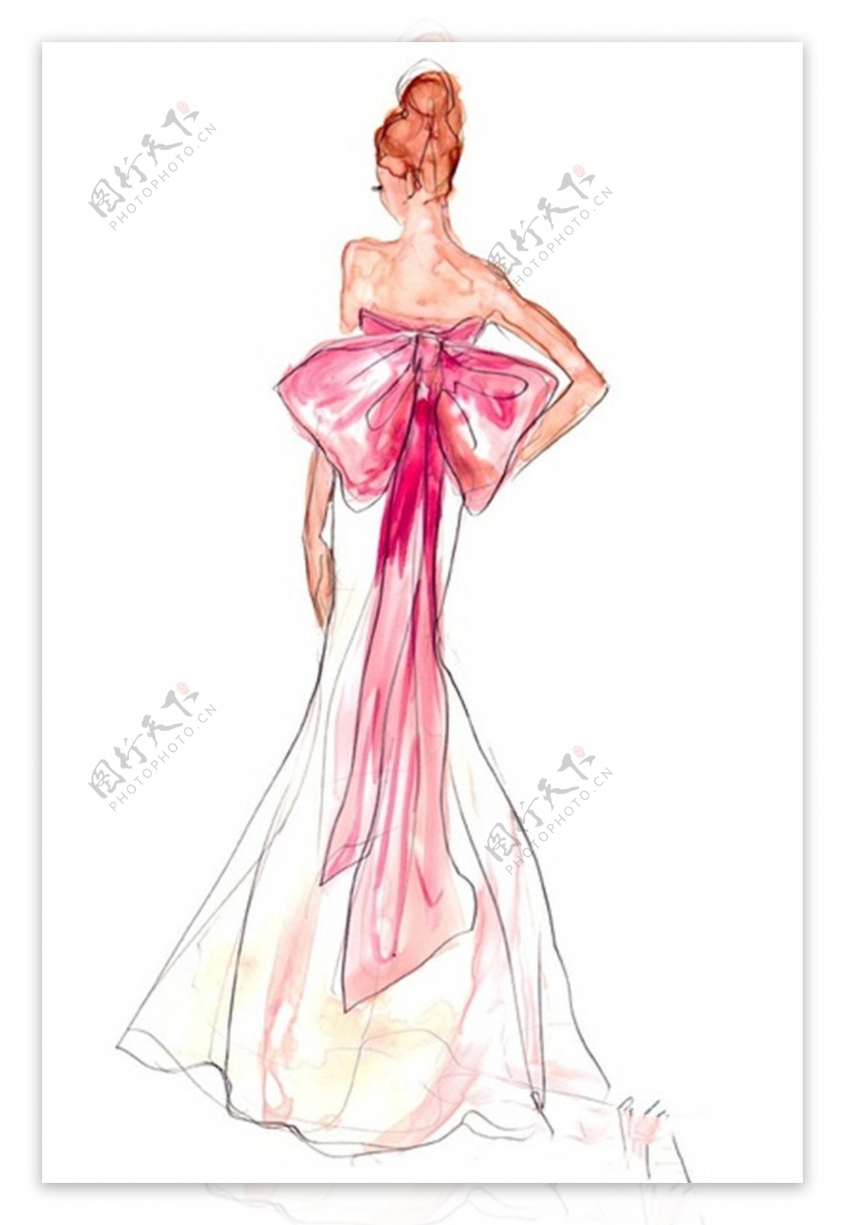粉色蝴蝶结抹胸裙设计图