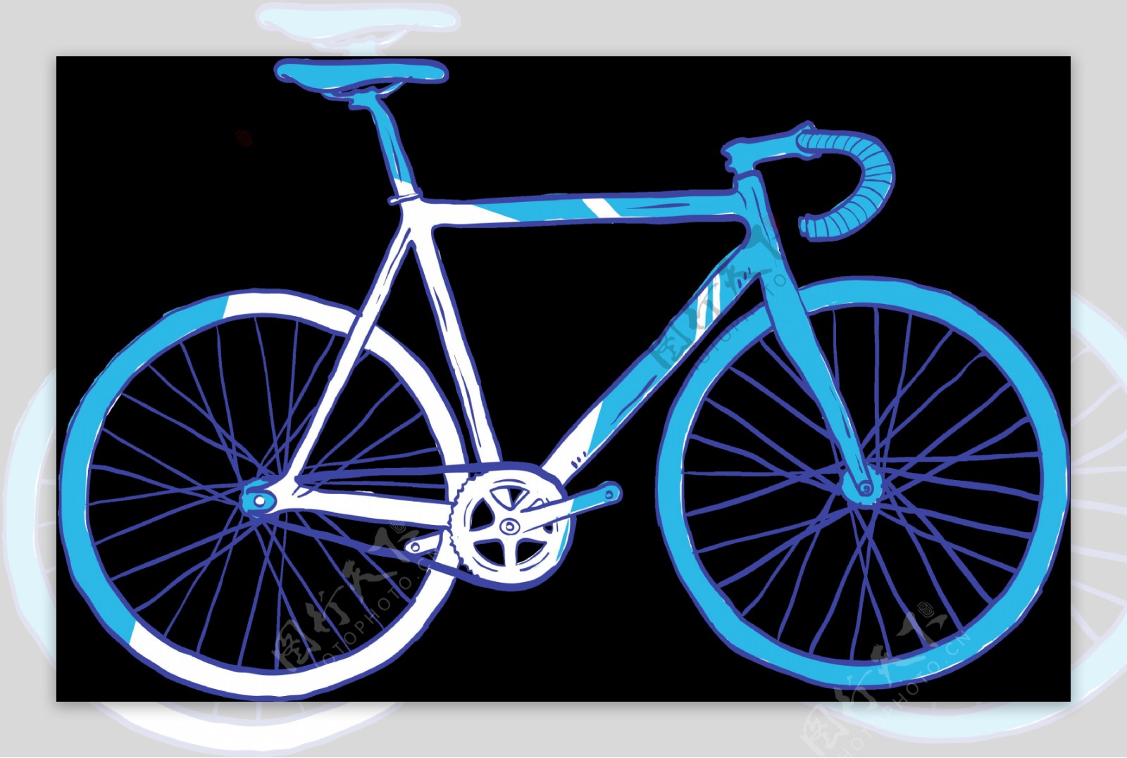 手绘蓝色自行车插画免抠png透明图层素材