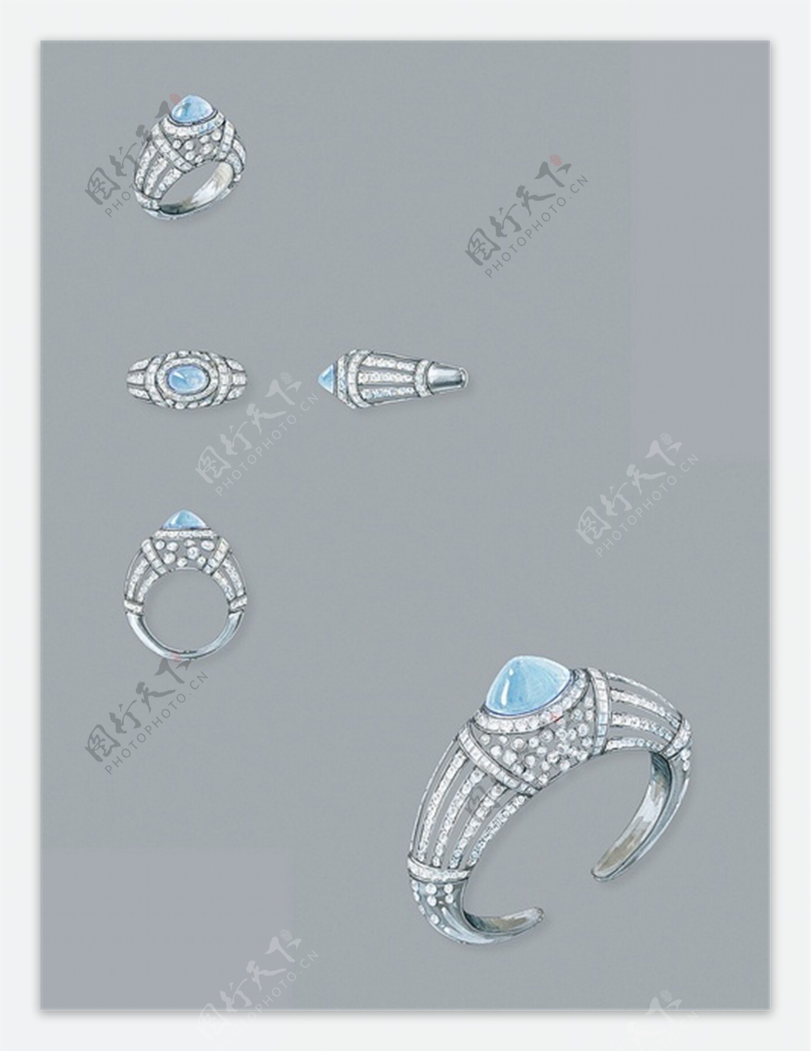 手绘蓝宝石钻戒设计素材