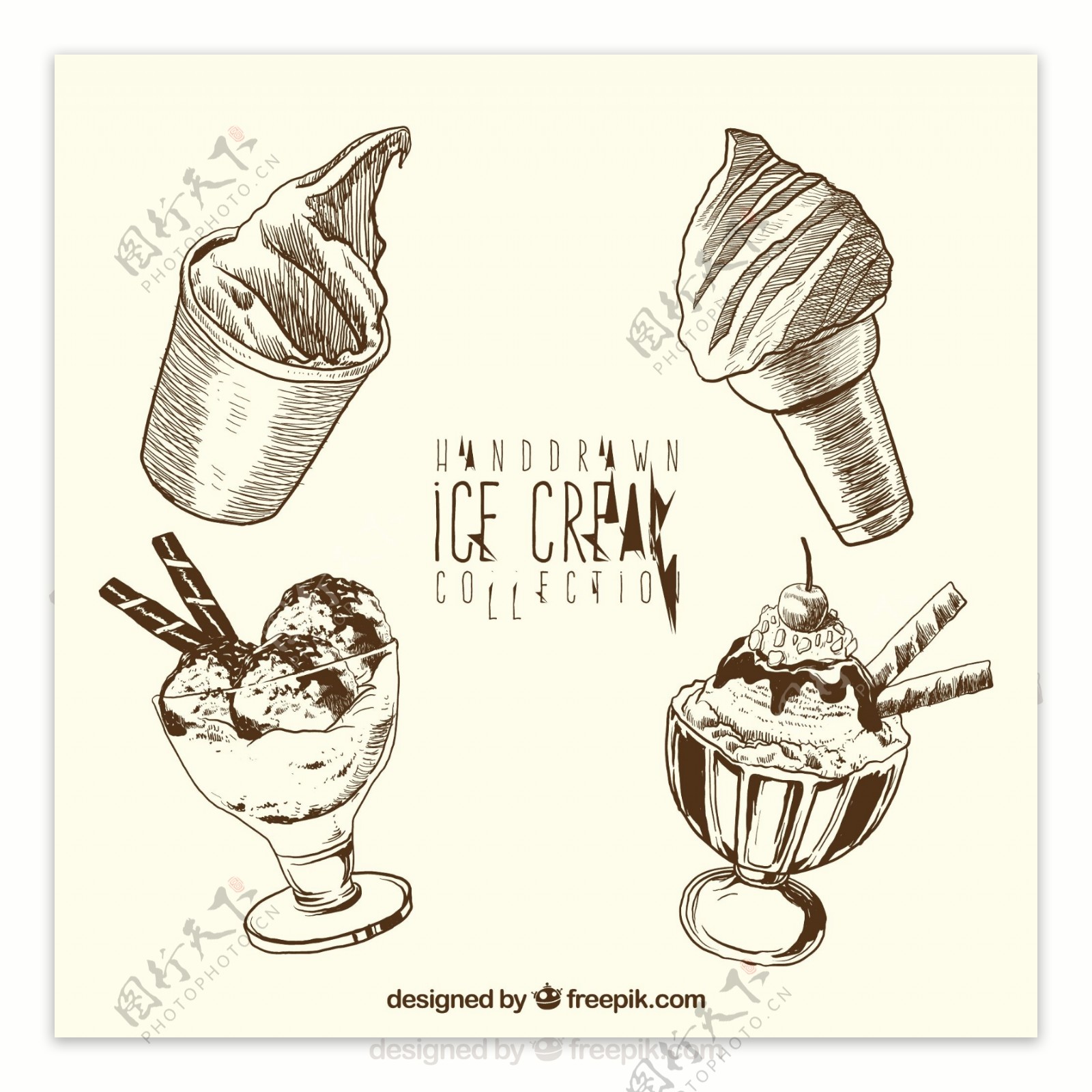 手绘冰淇淋系列插图矢量素材