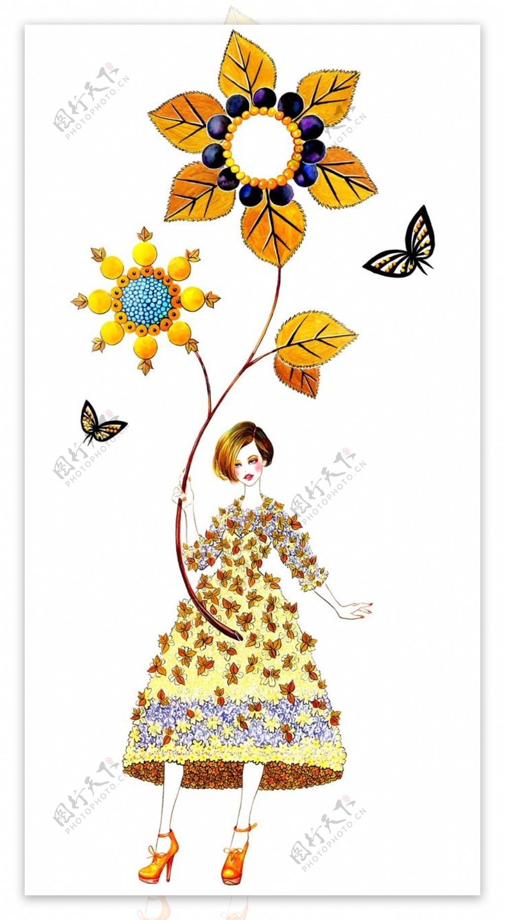 花朵蝴蝶连衣裙设计图