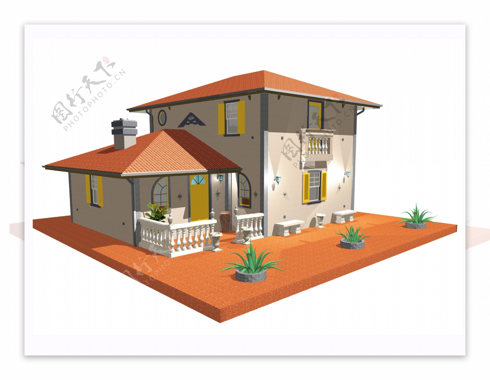 橙色房顶的3D图片
