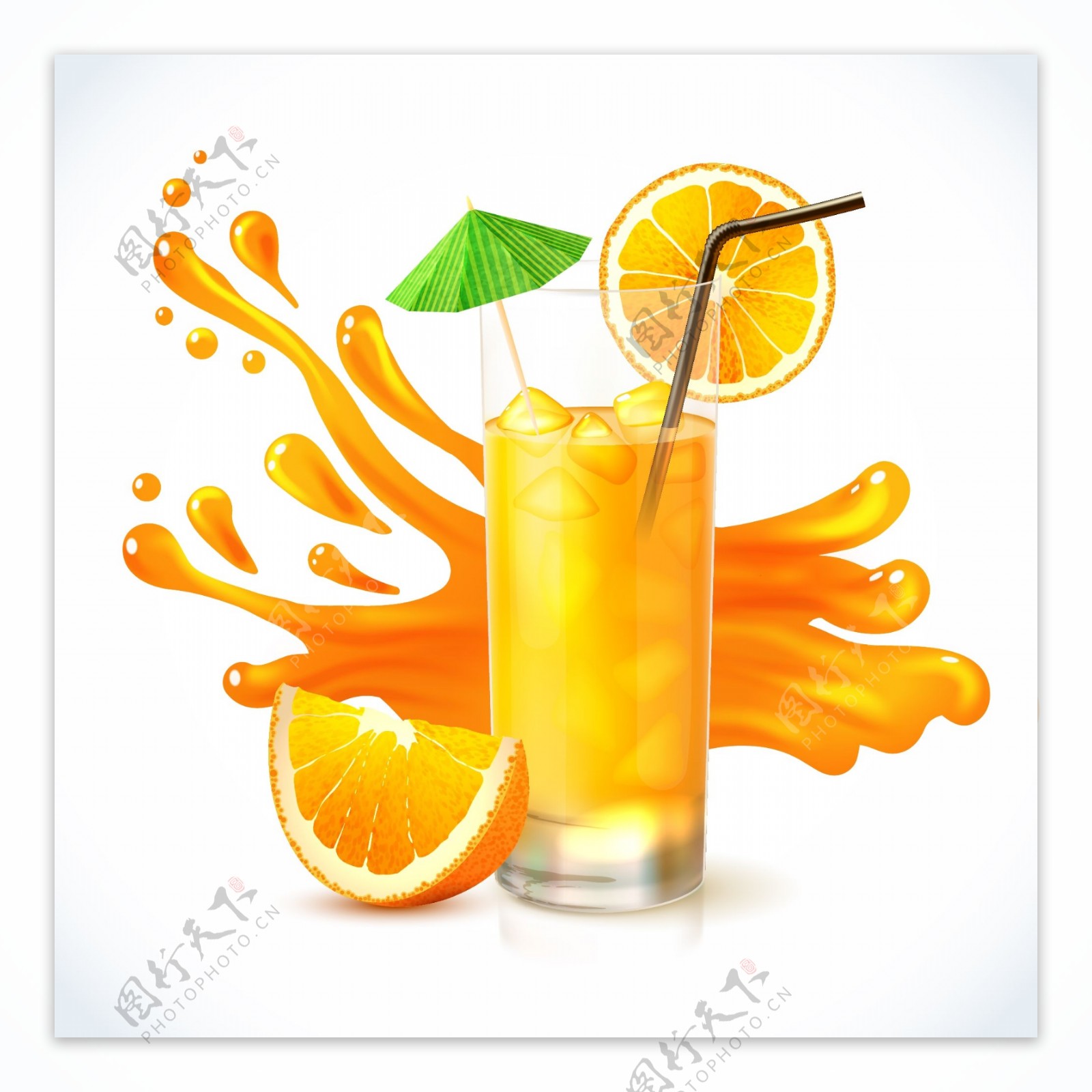 手绘水彩脐橙汁