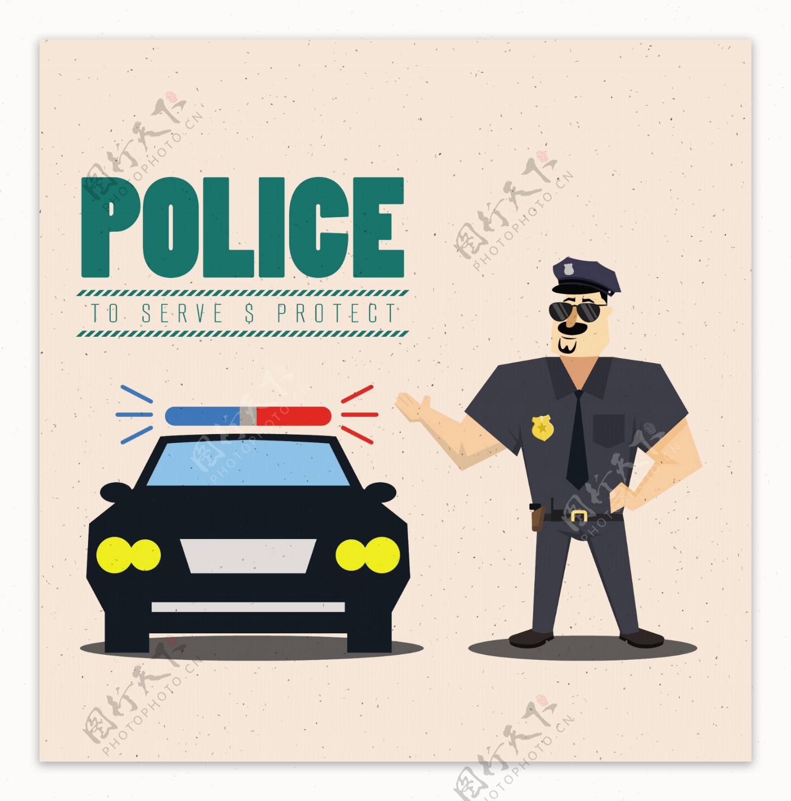 警察的广告横幅彩色卡通设计免费矢量