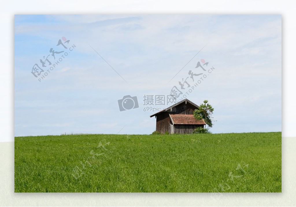 草地上一个房子