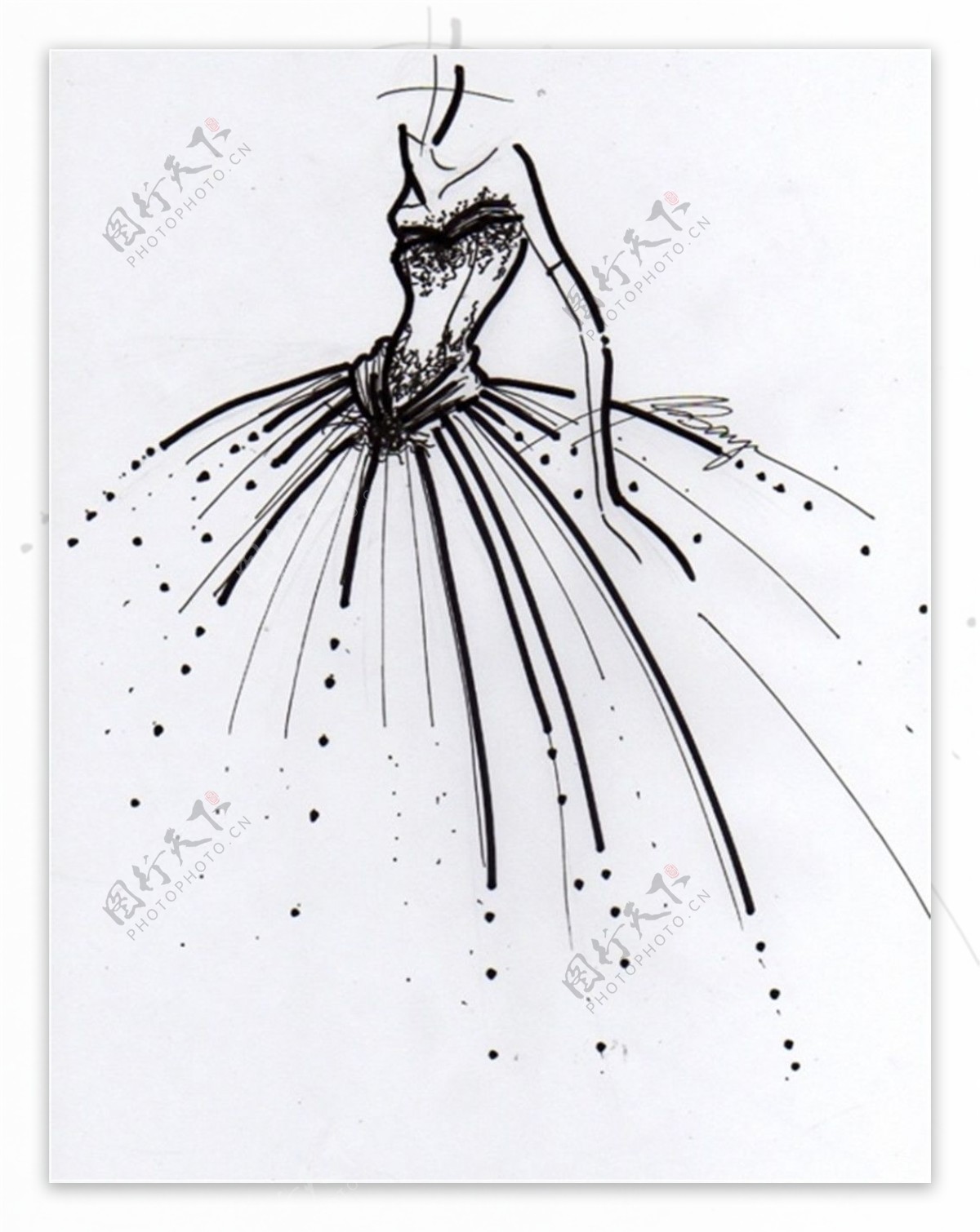 黑色抹胸婚纱设计图
