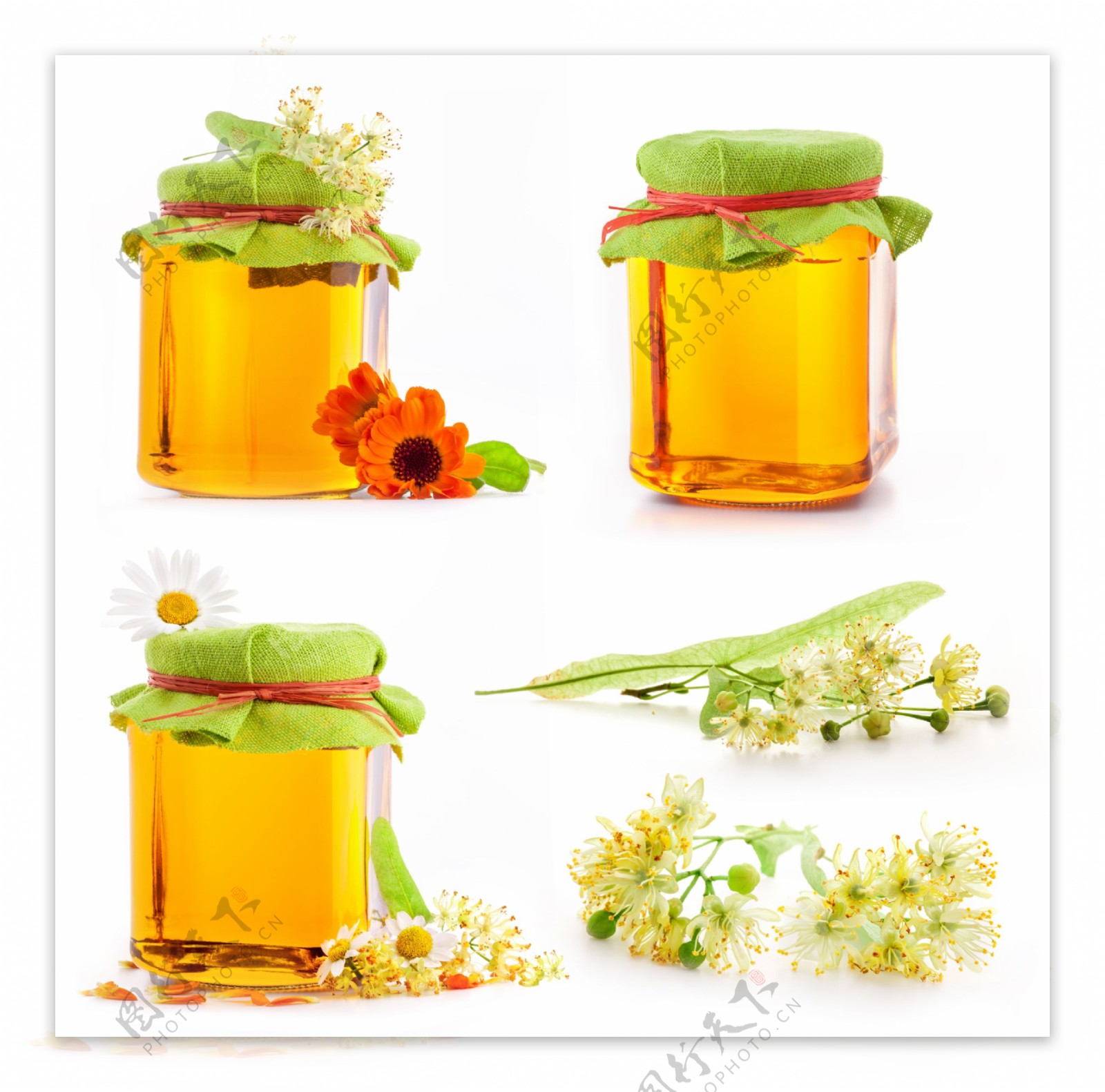 蜂蜜瓶与花朵图片