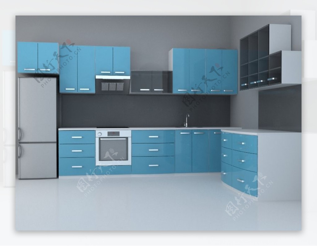 3d精美现代整体厨房模型图片模板下载