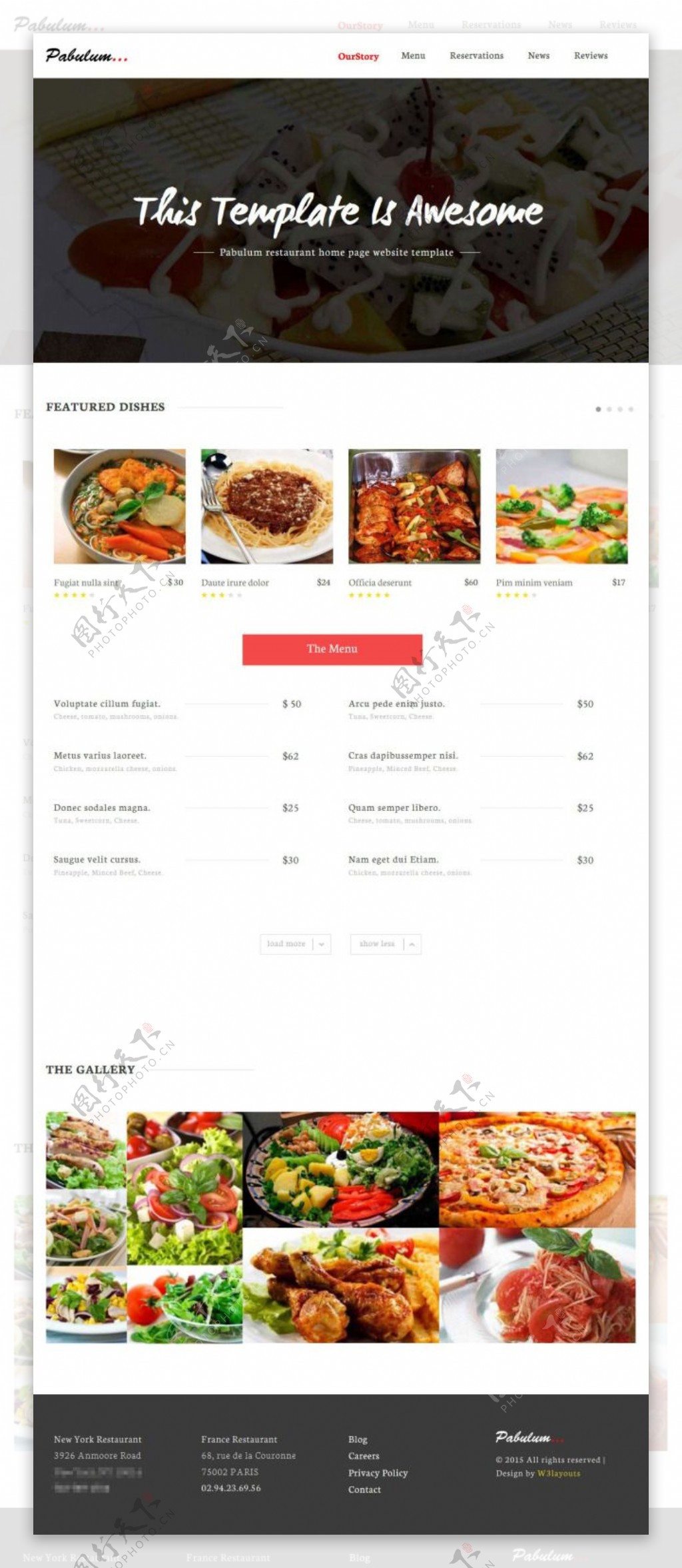 品牌餐厅价格菜单响应式网页模板