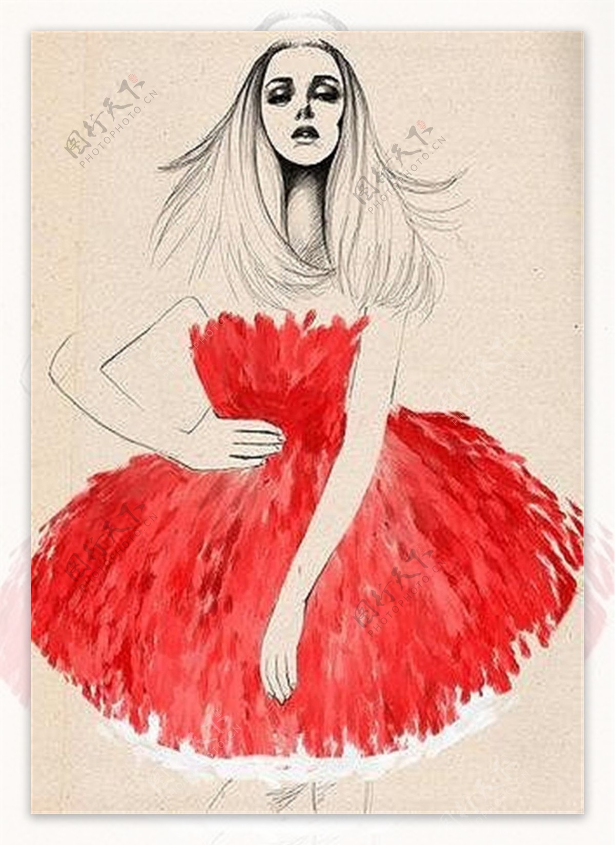 红色抹胸裙设计图