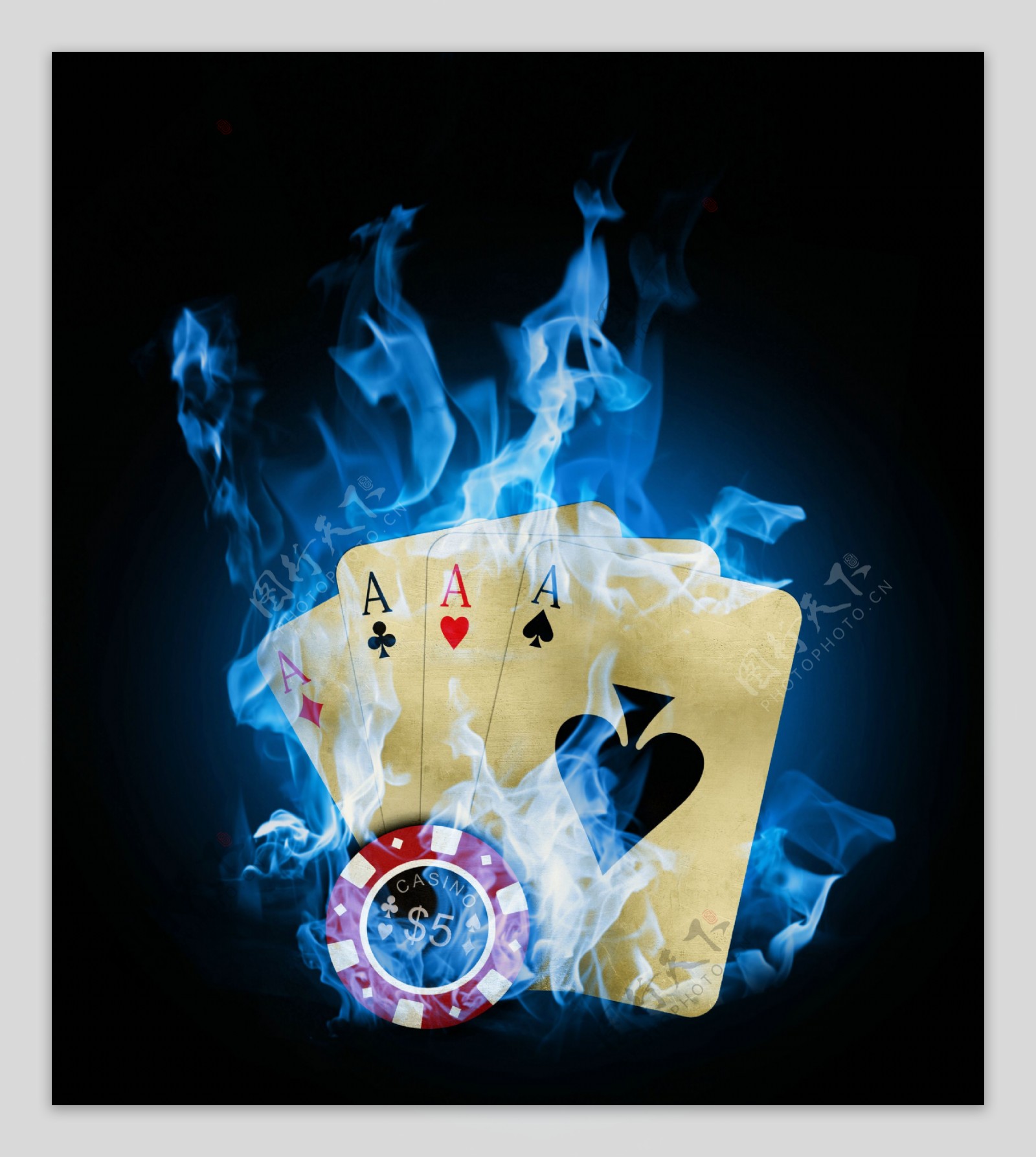 蓝色火焰扑克图片图片