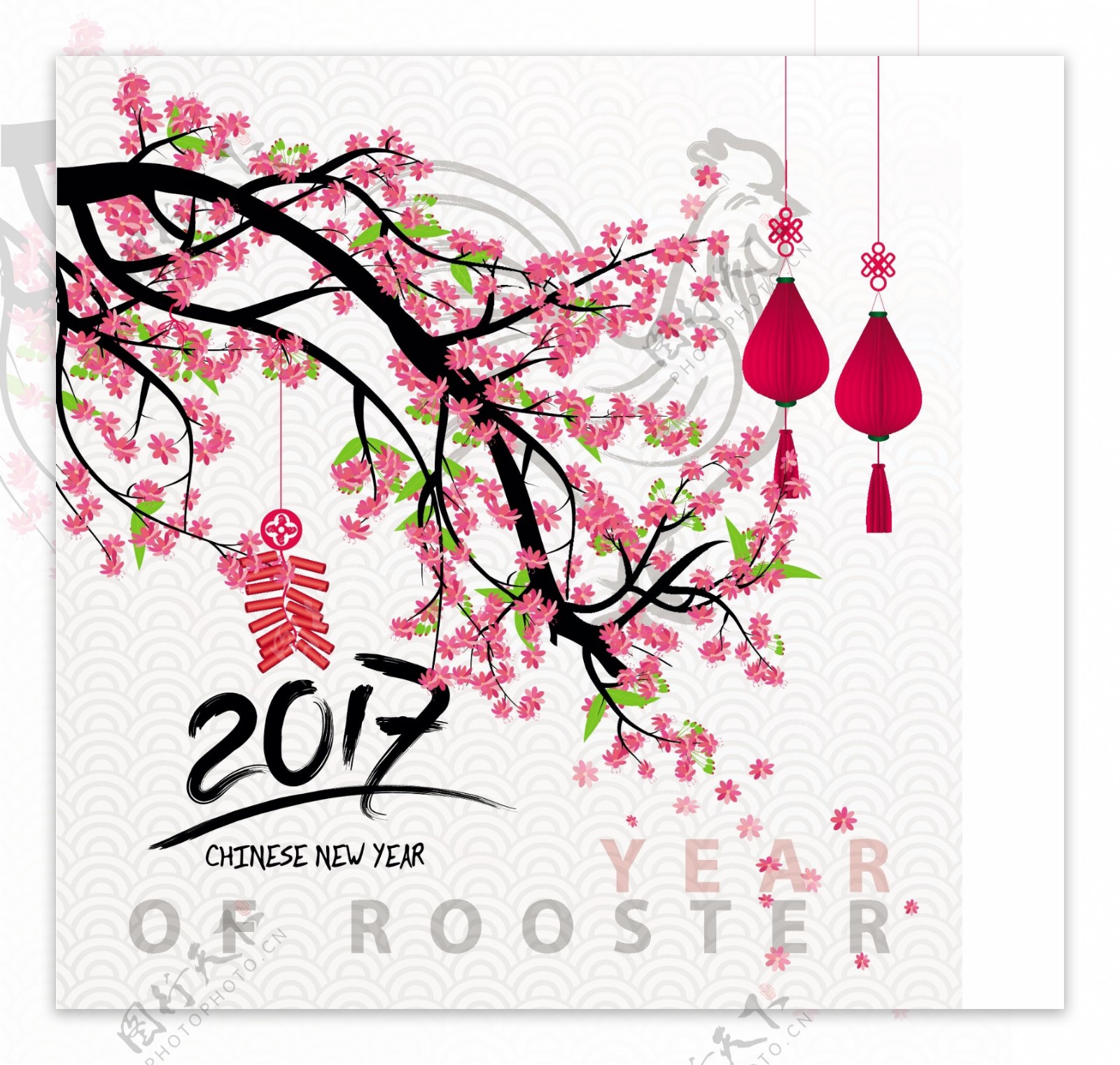 2017年鸡年梅花花枝贺卡矢量素材