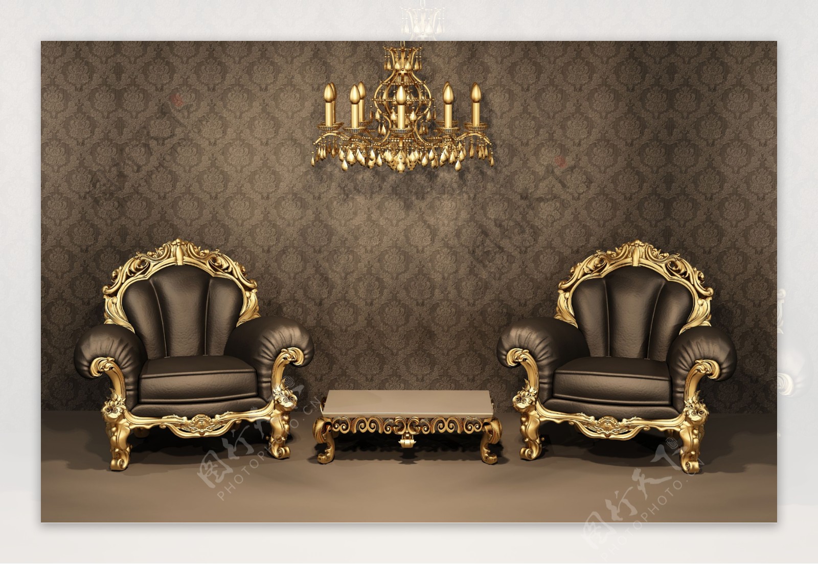 欧式金色花纹沙发效果图图片