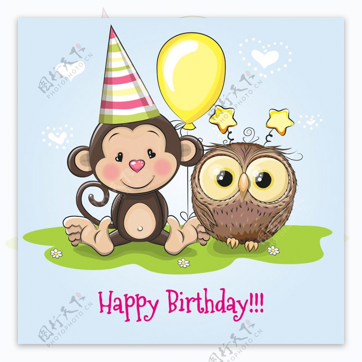 生日小猴和猫头鹰图片