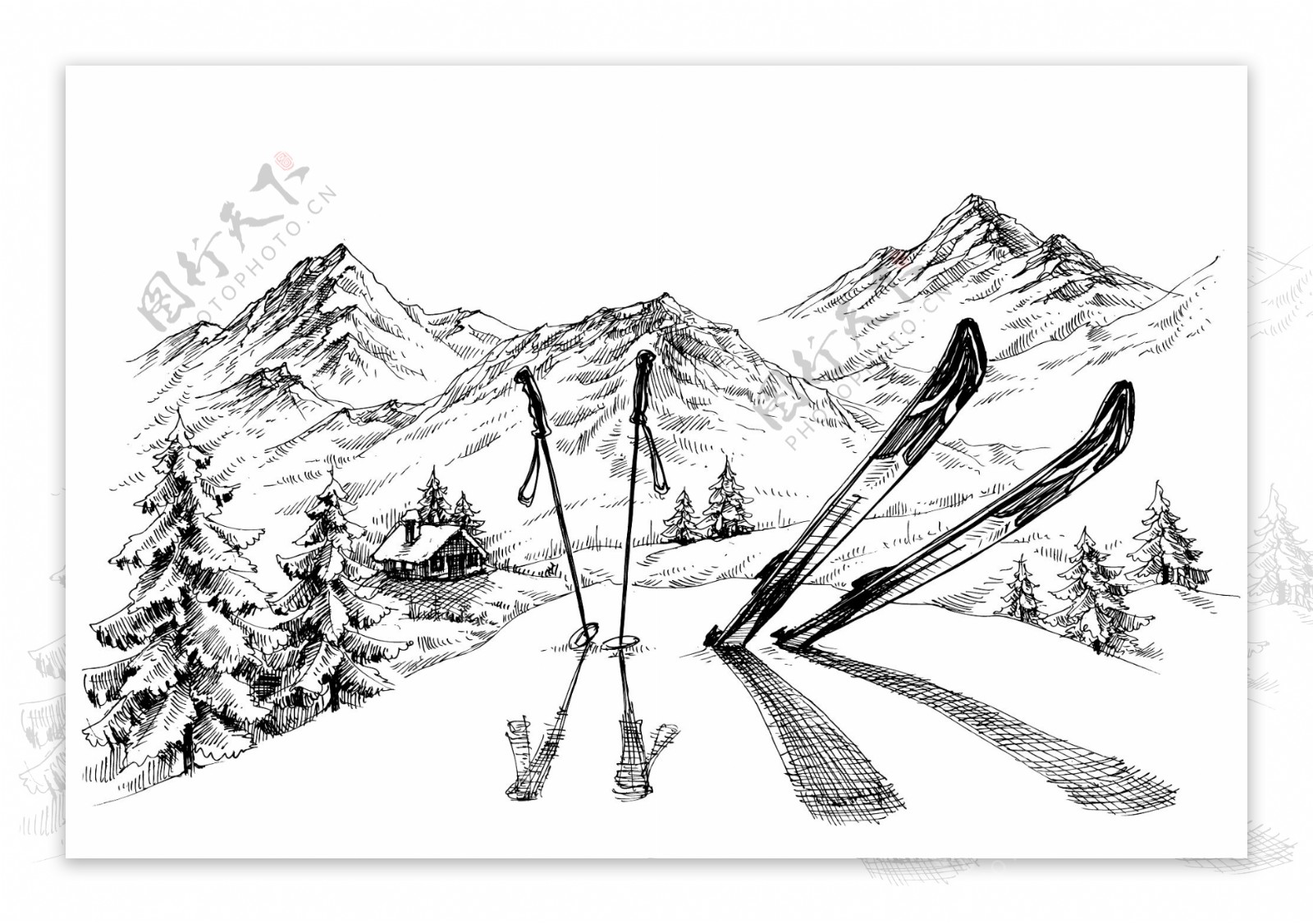 手绘滑雪用品