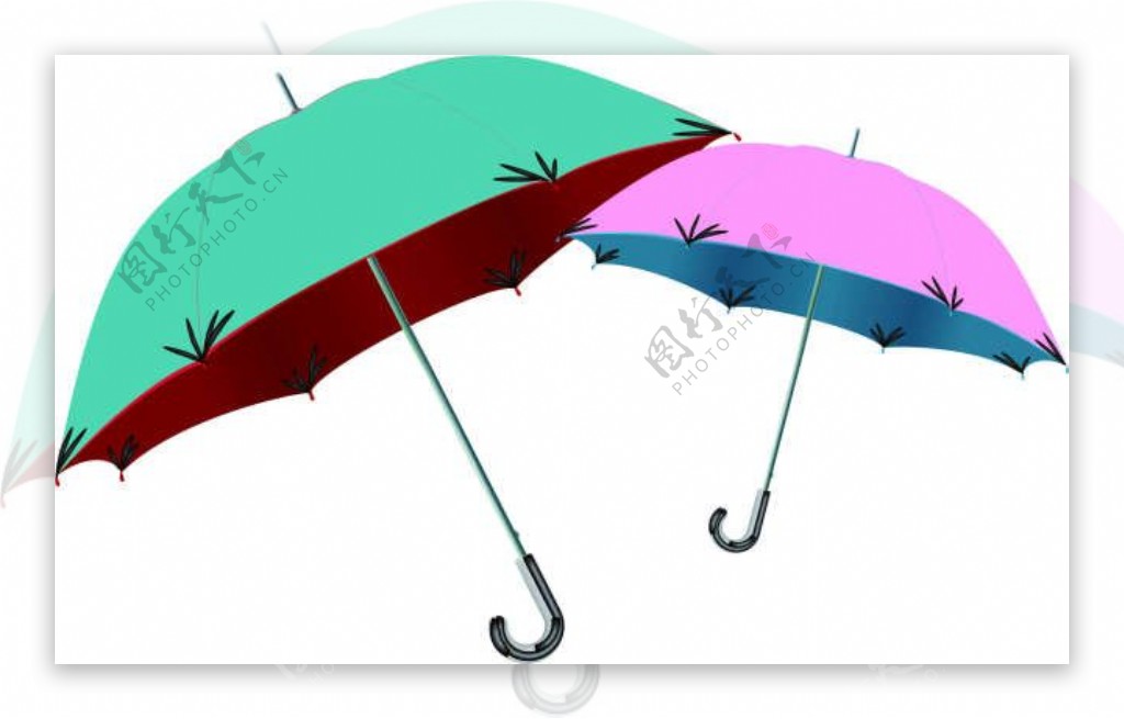 下雨天粉红色的雨伞和蓝色的雨伞