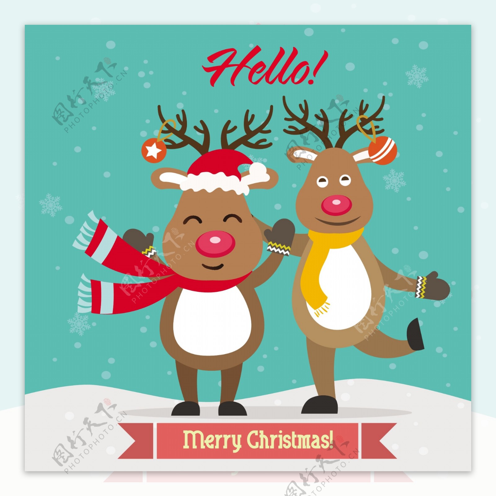 圣诞贺卡封面设计可爱的驯鹿自由向量