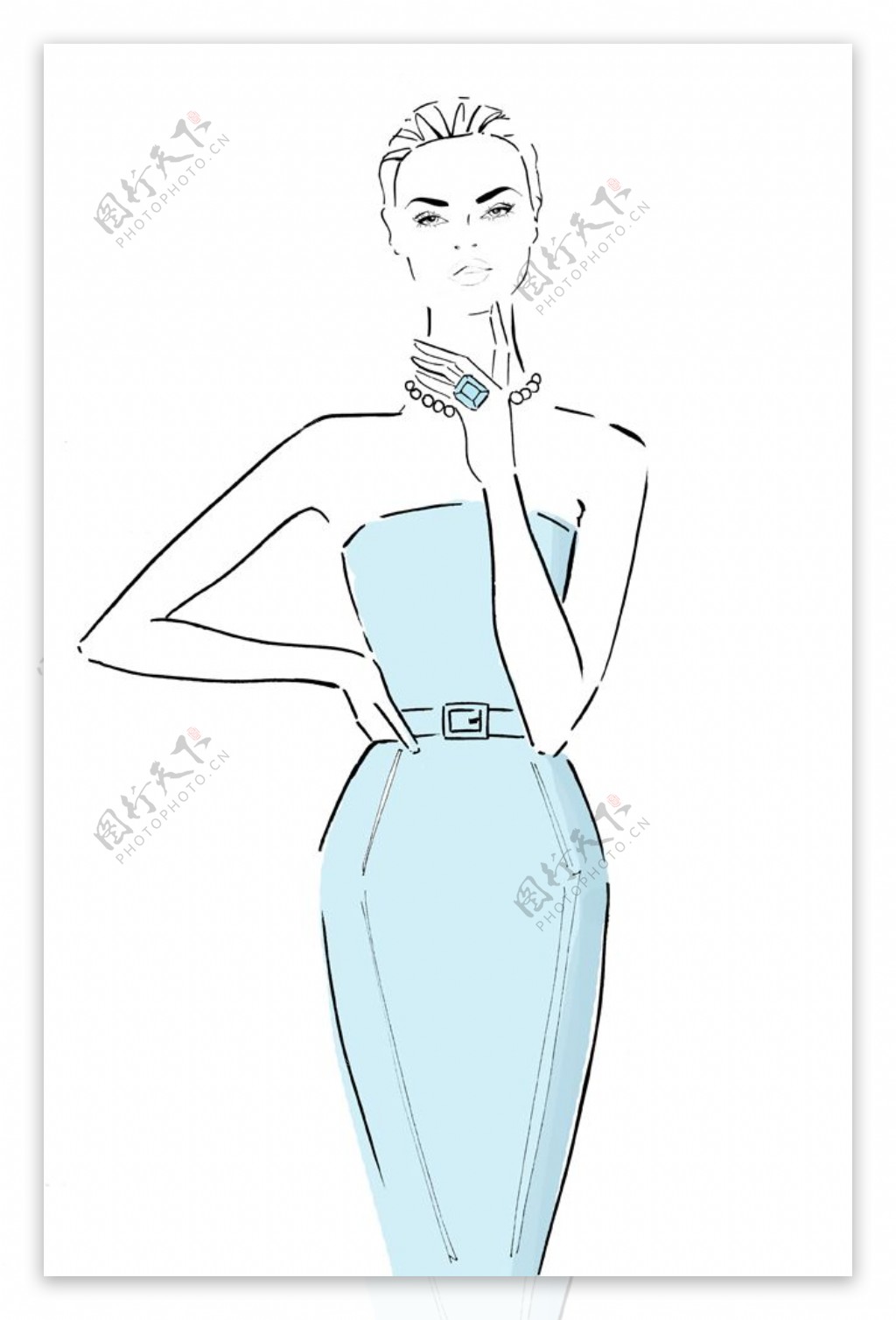 蓝色抹胸裙设计图