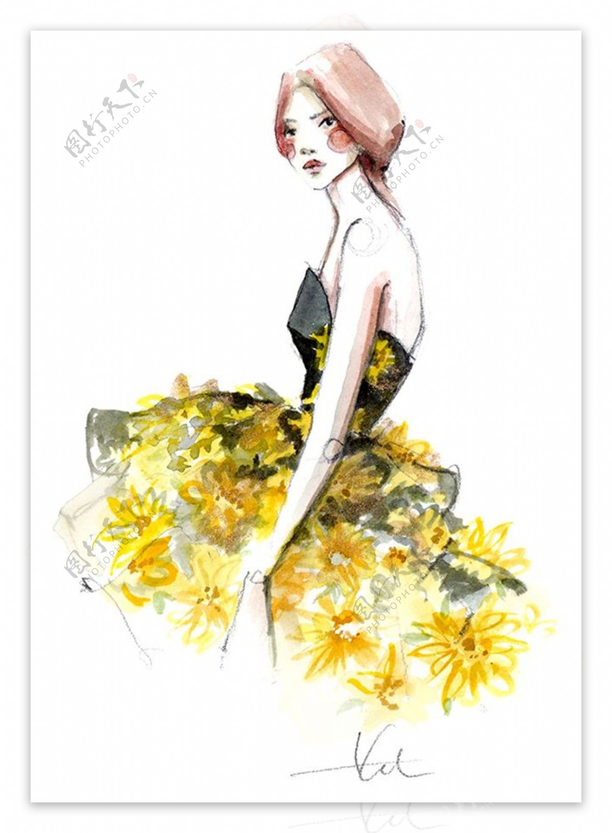 黄色花朵连衣裙