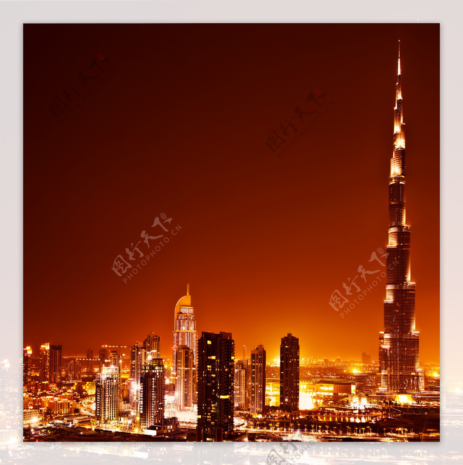 灯火通明的繁华城市迪拜唯美夜景手机壁纸图片 | 犀牛图片网