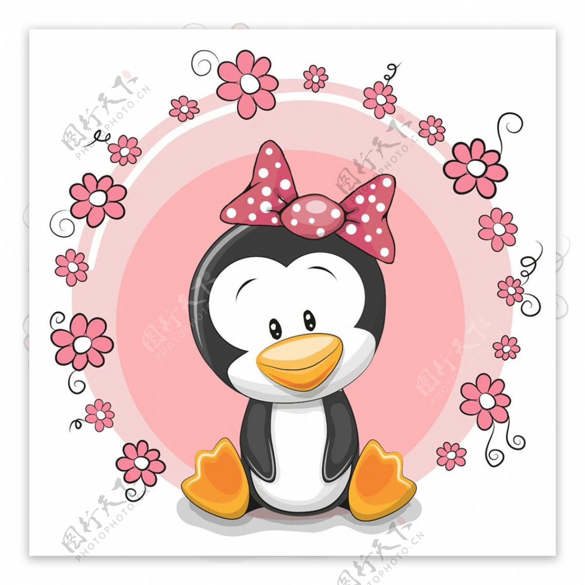 粉色花朵美女企鹅图片