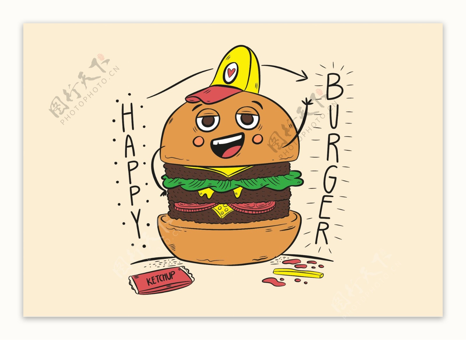卡通化汉堡插画