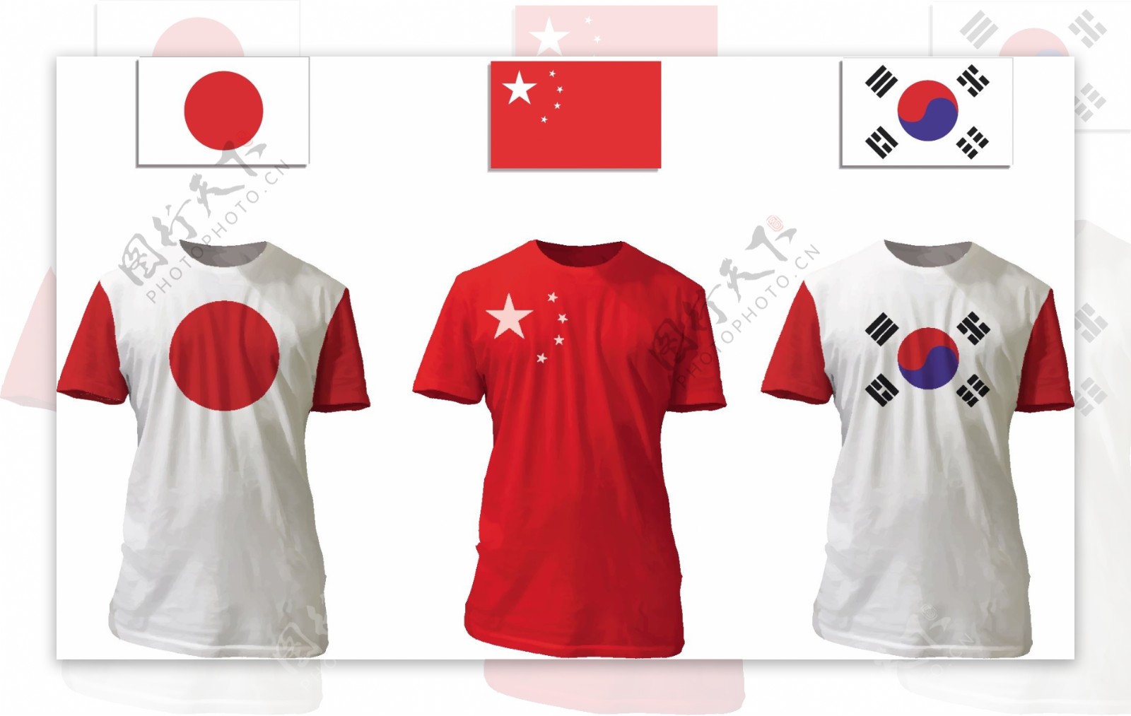 中日韩国旗图案t恤衫模板