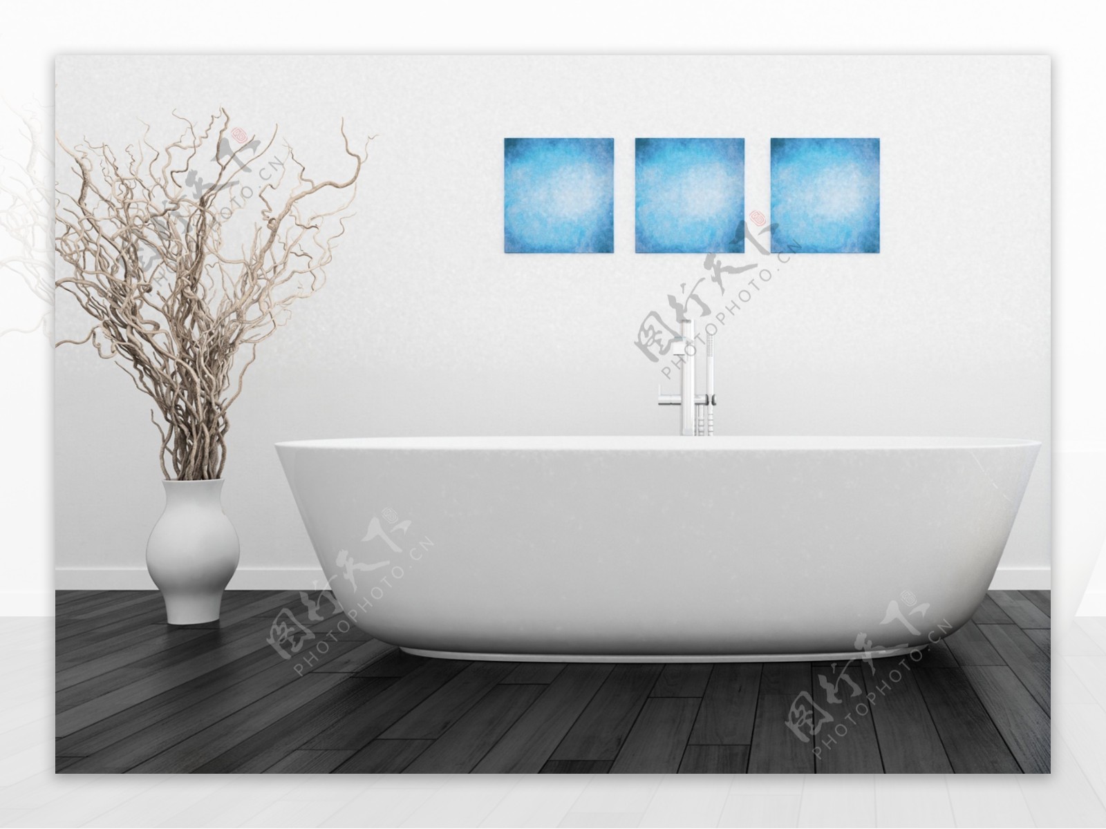 浴缸与装饰画图片