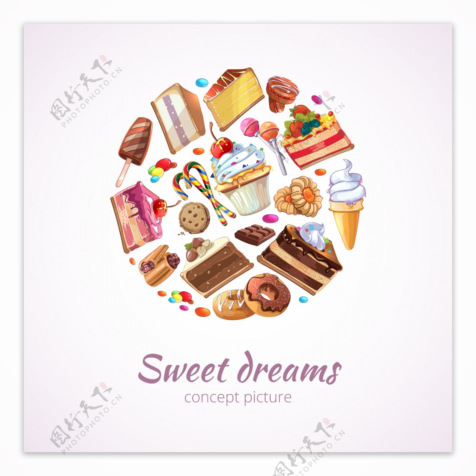 美食食物甜品冰淇淋卡通背景矢量装饰素材