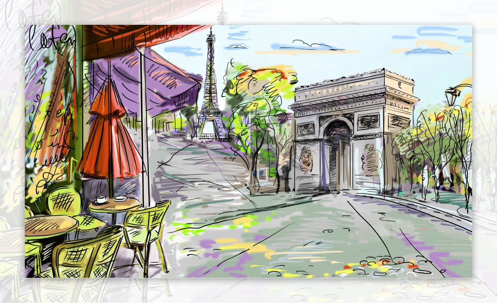 巴黎风景插画图片