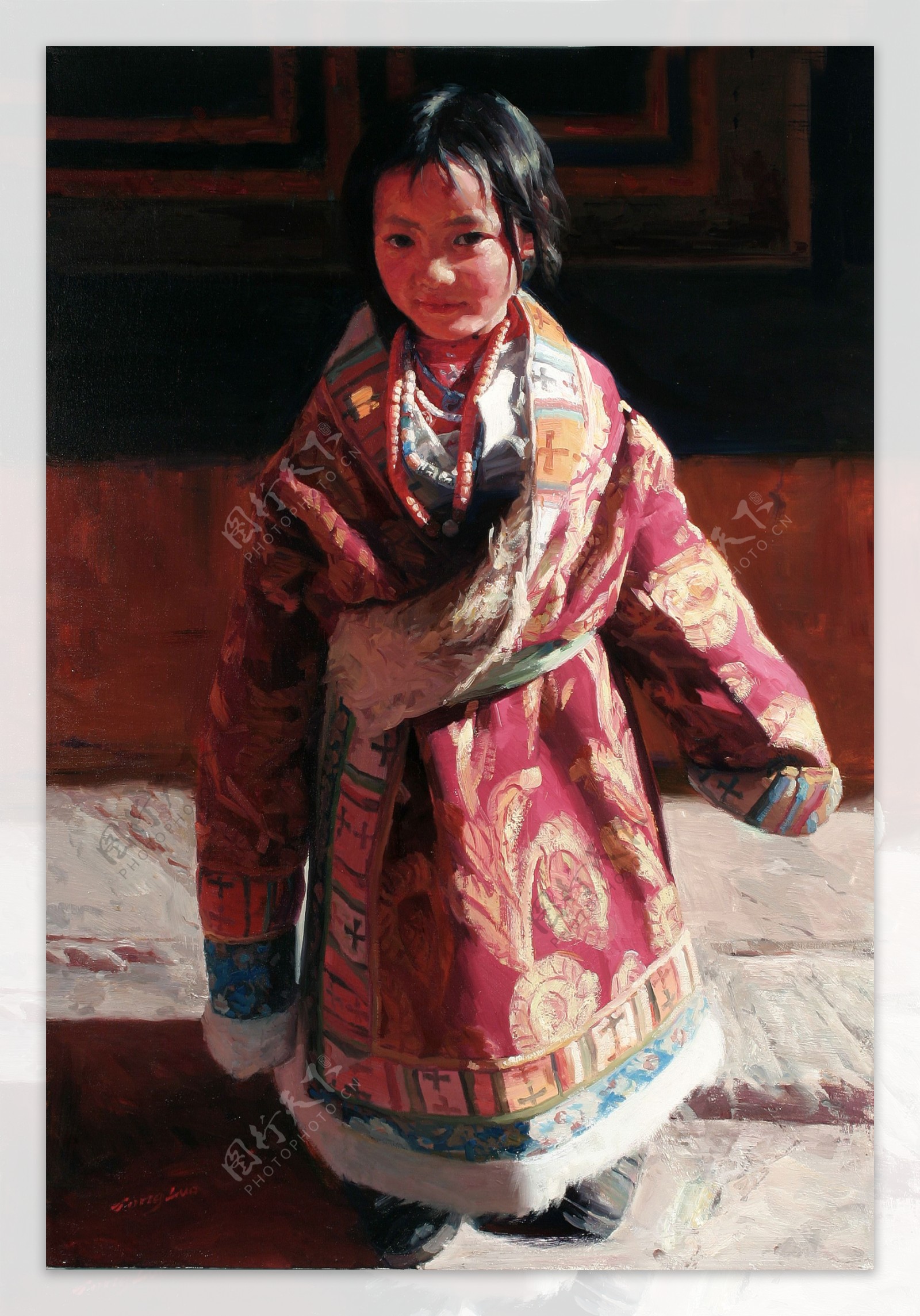 西藏女孩肖像画图片