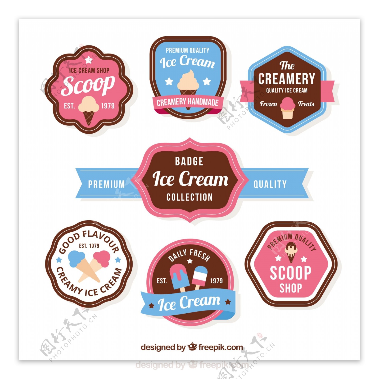 各种形状冰淇淋元素徽章图标