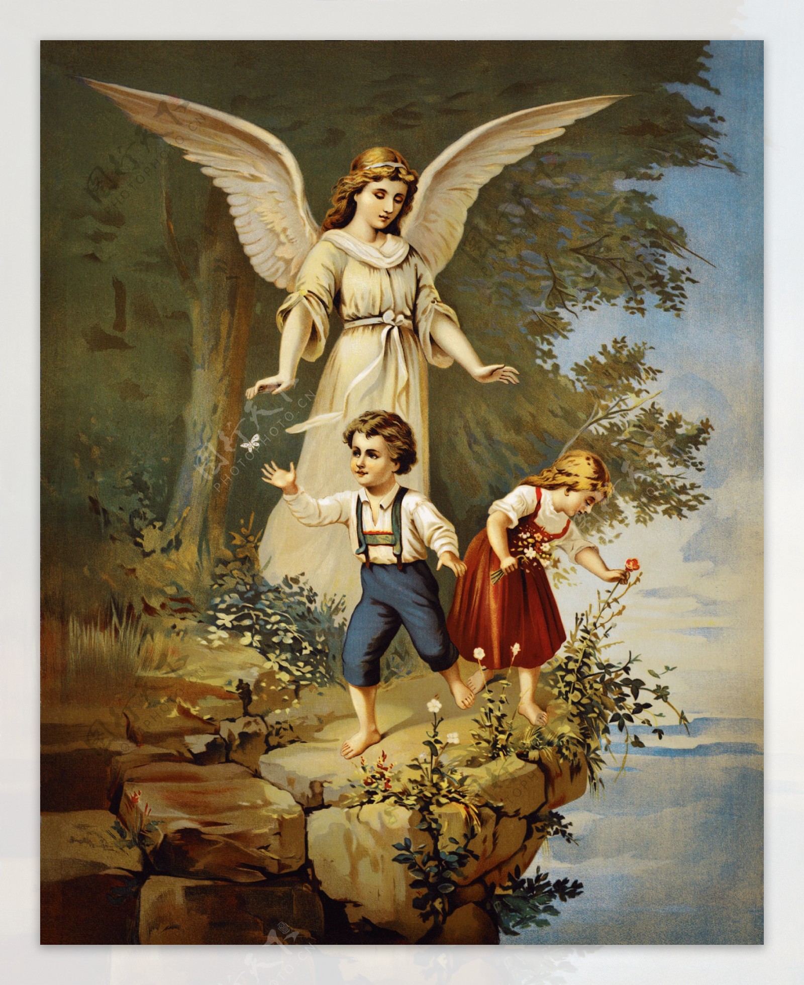 油画天使与儿童图片