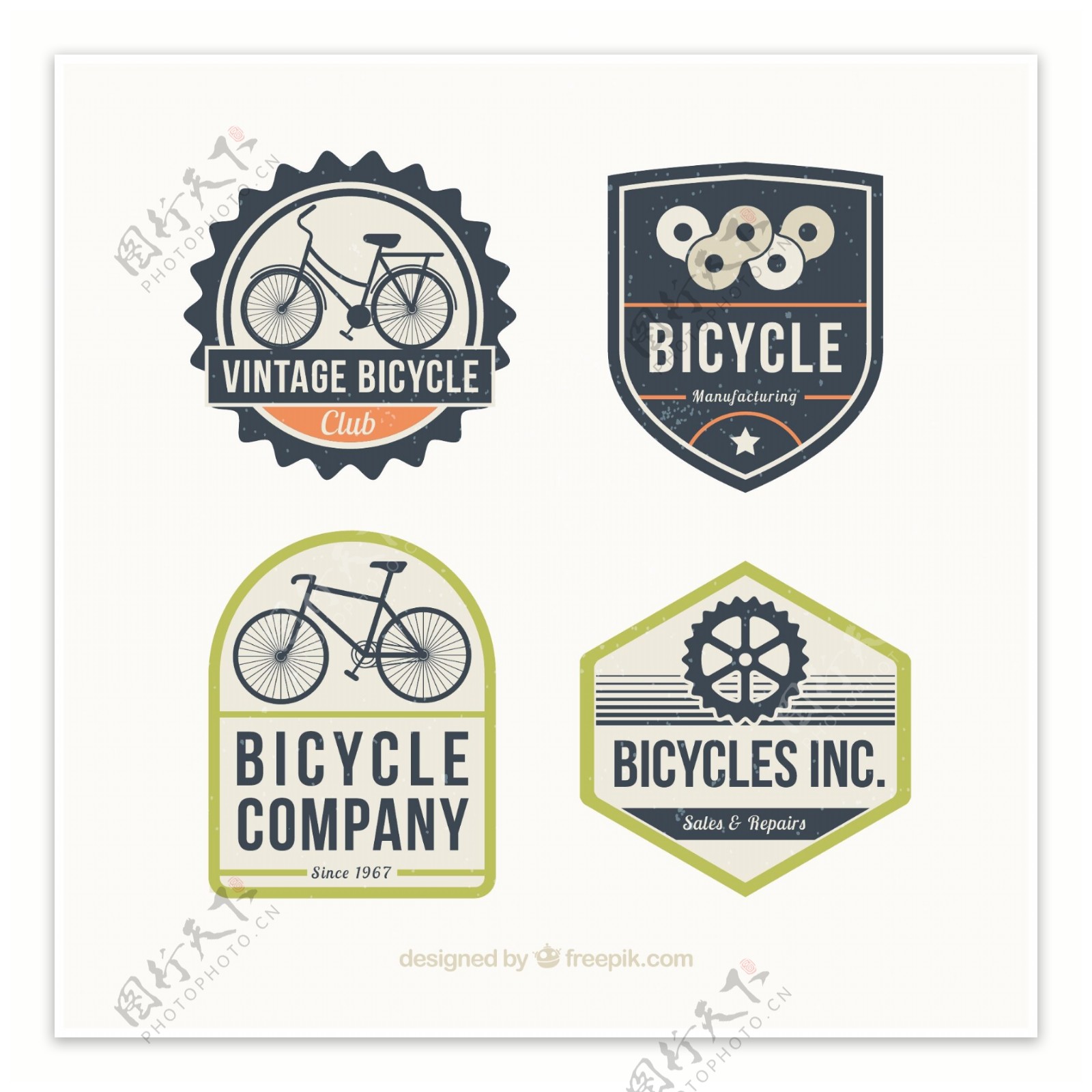 复古设计中的四个自行车徽章