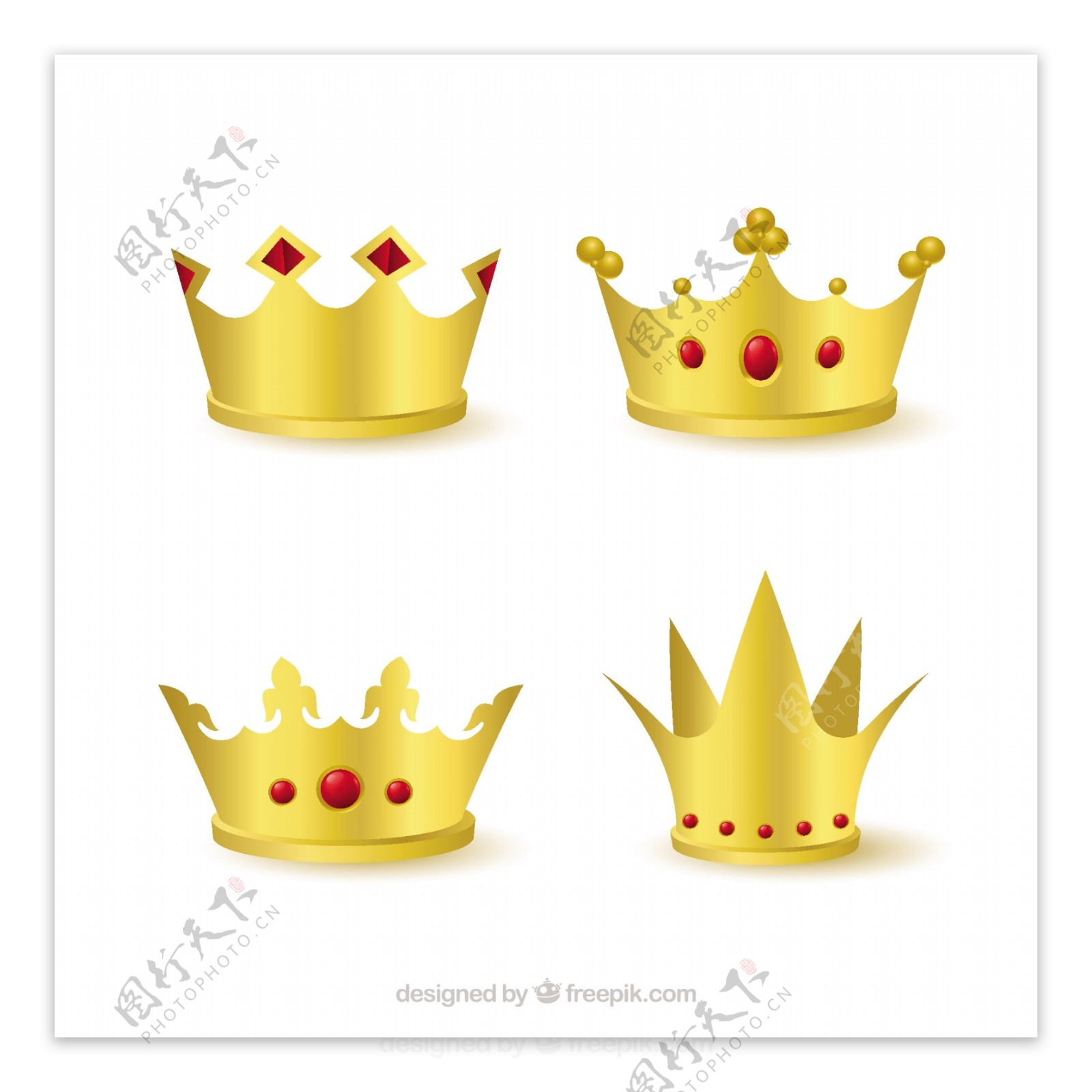 四个红宝石金色皇冠