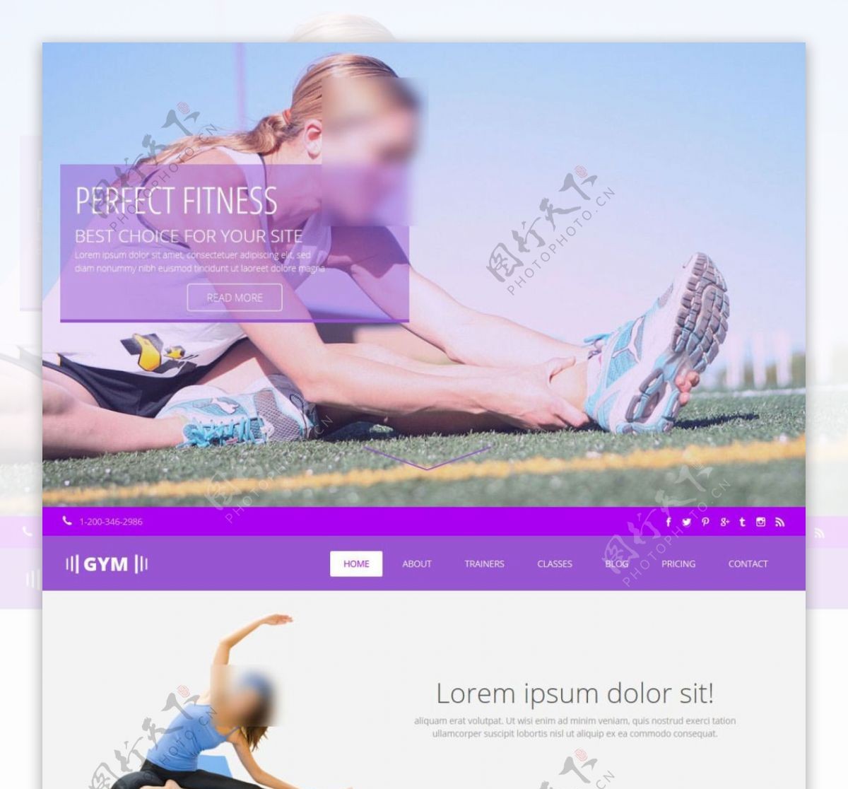 紫色女性健身模板