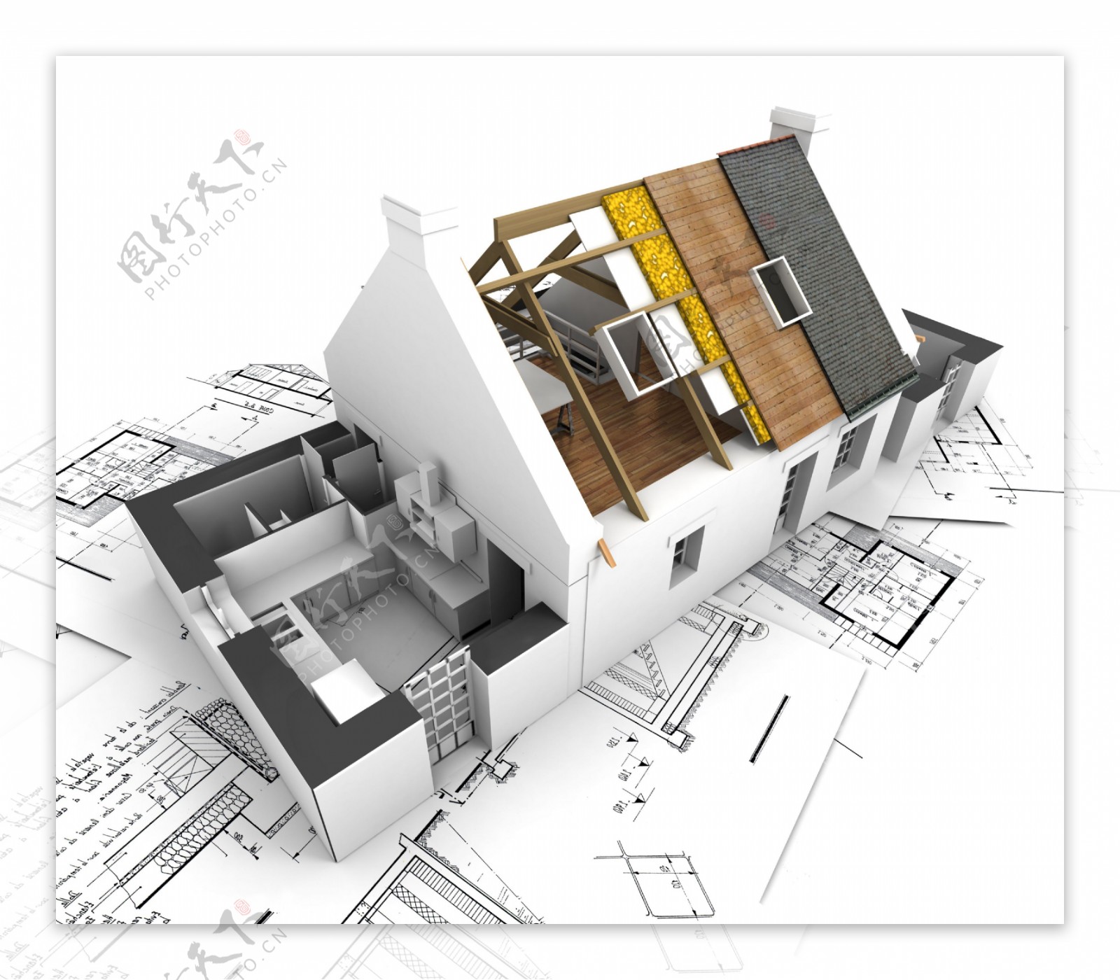 图纸上的房屋模型图片