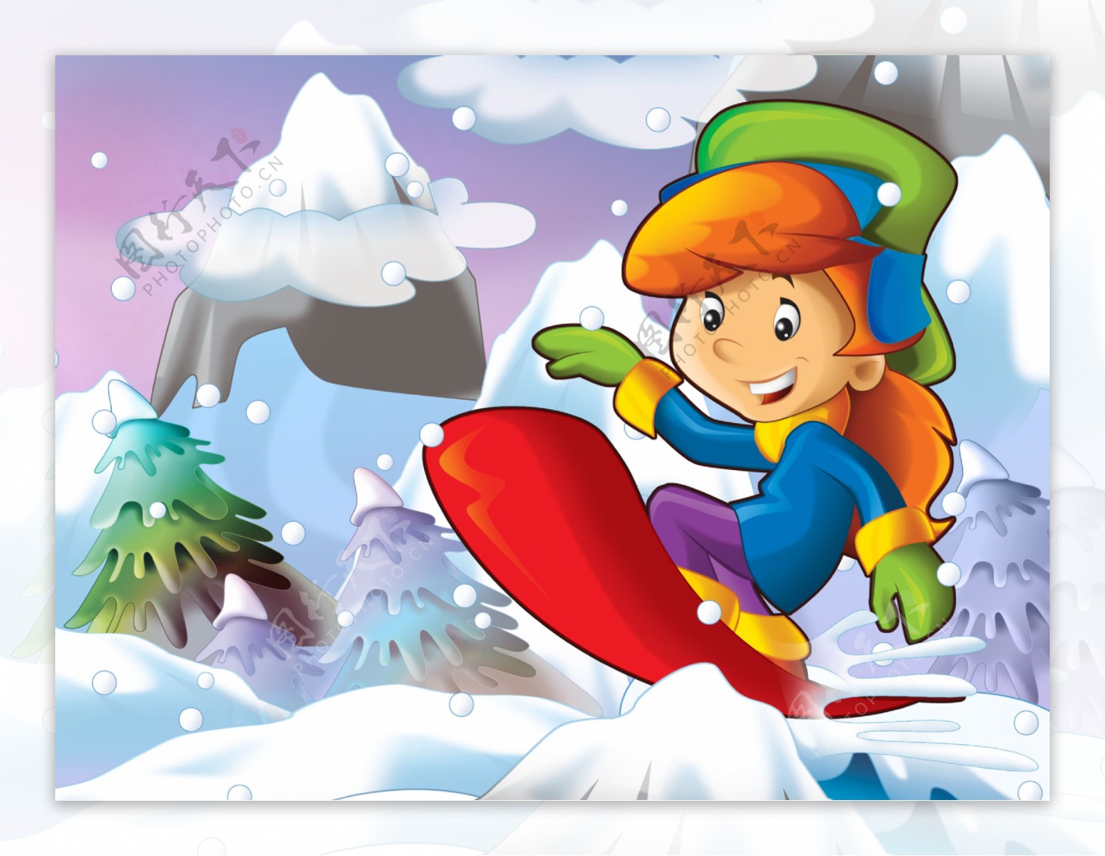 滑雪的卡通儿童图片