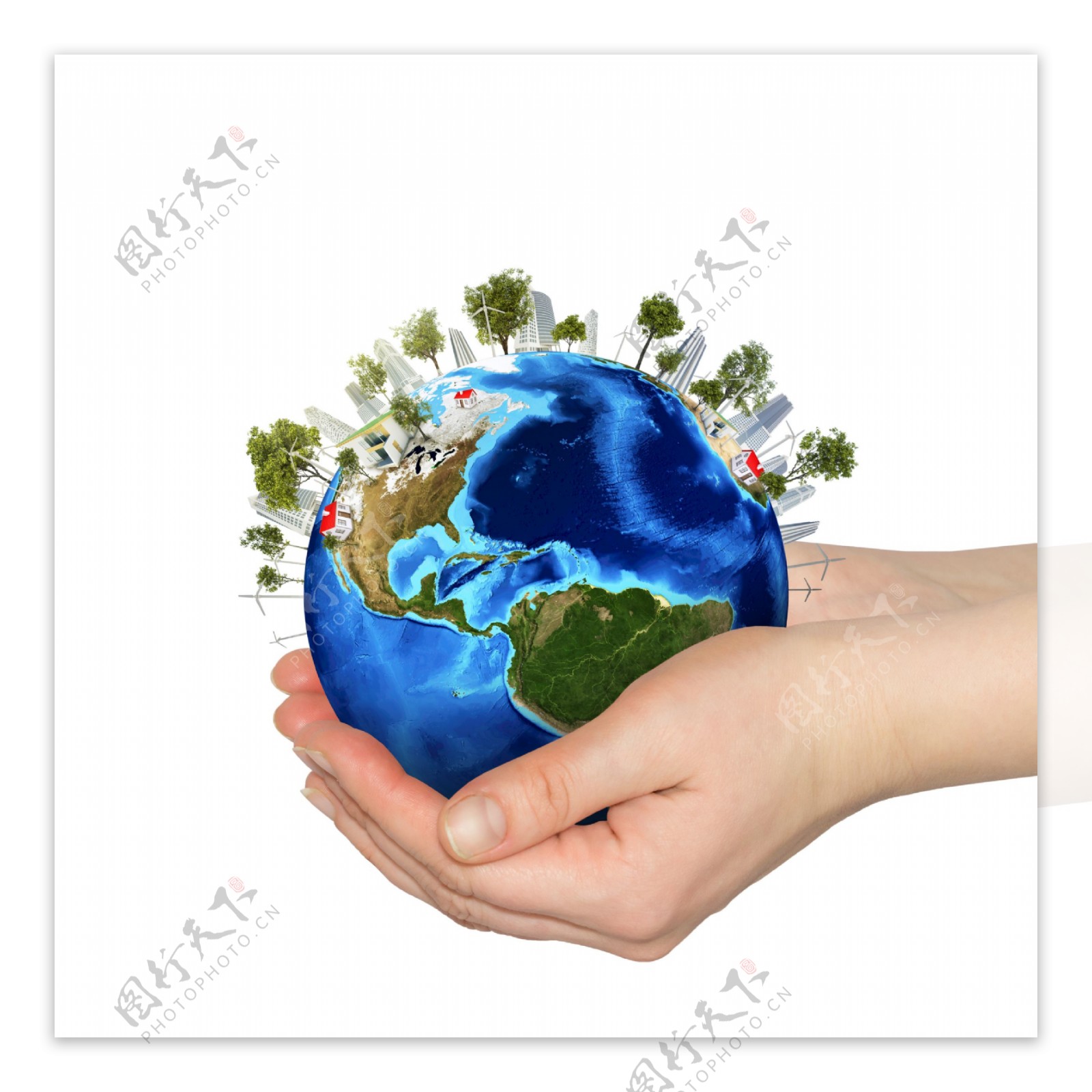 地球与手背景图片