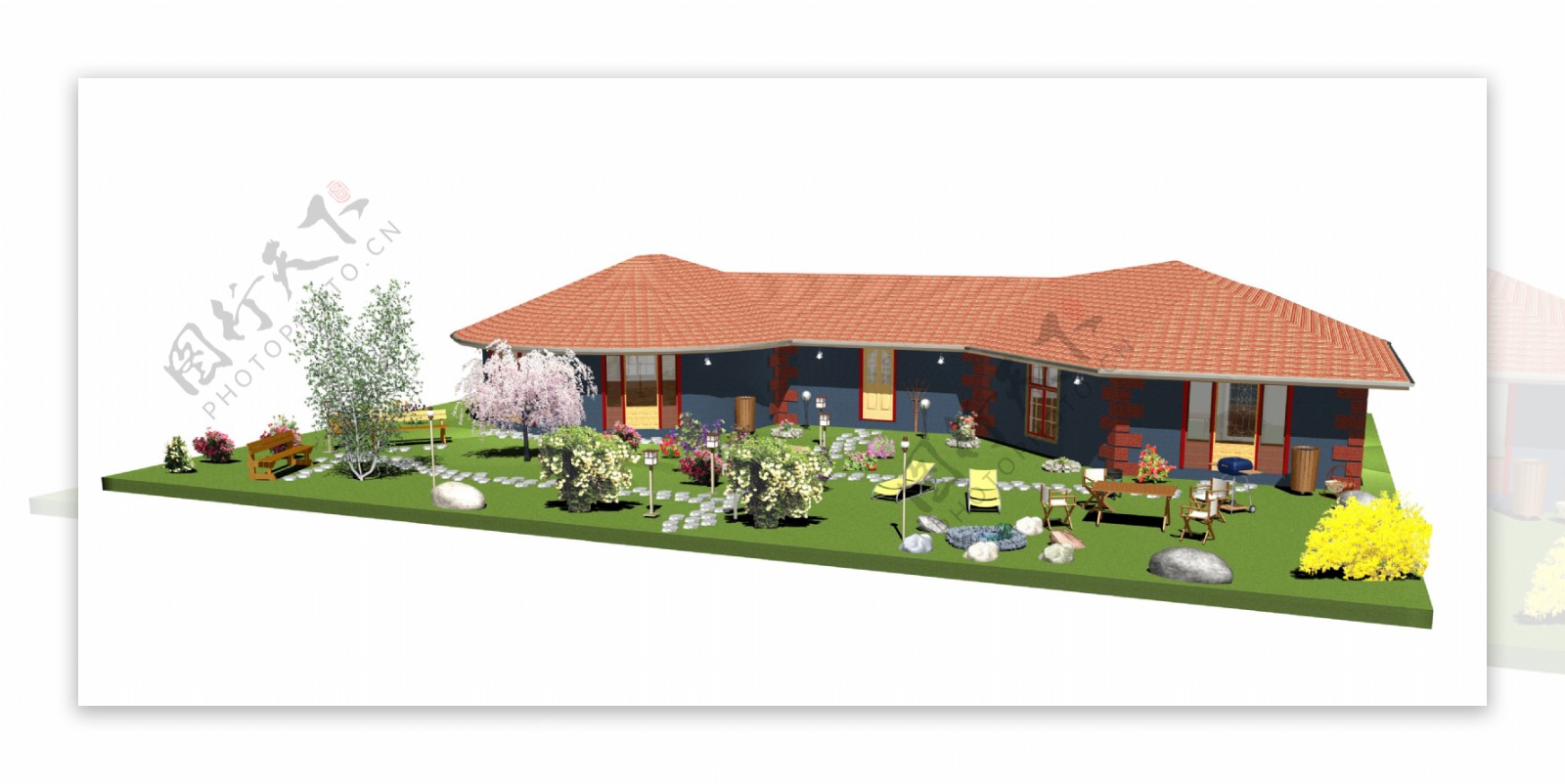 3D别墅绿化效果图图片
