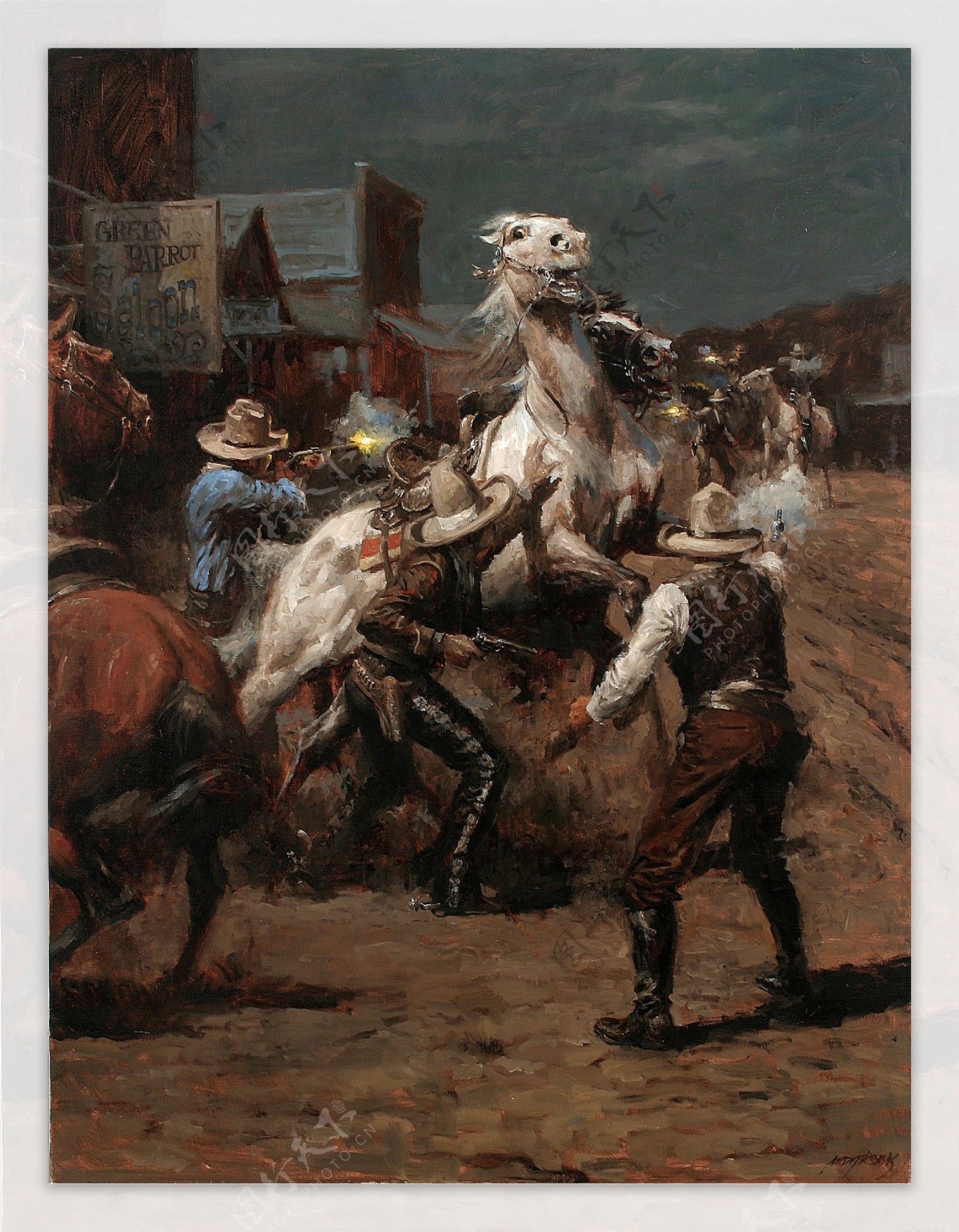 西部牛仔战争油画图片