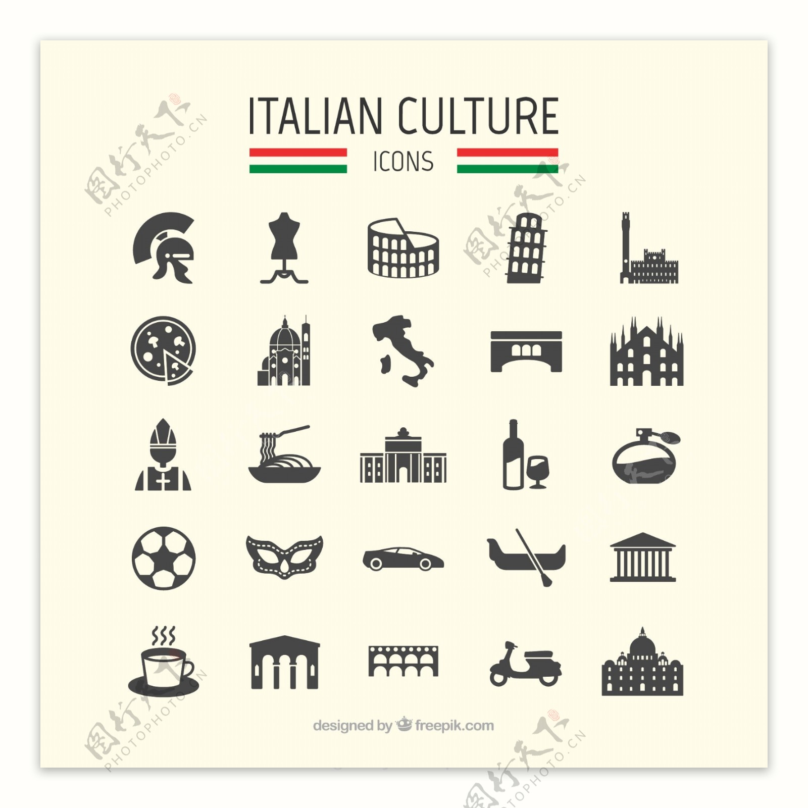 25意大利旅游元素矢量图标